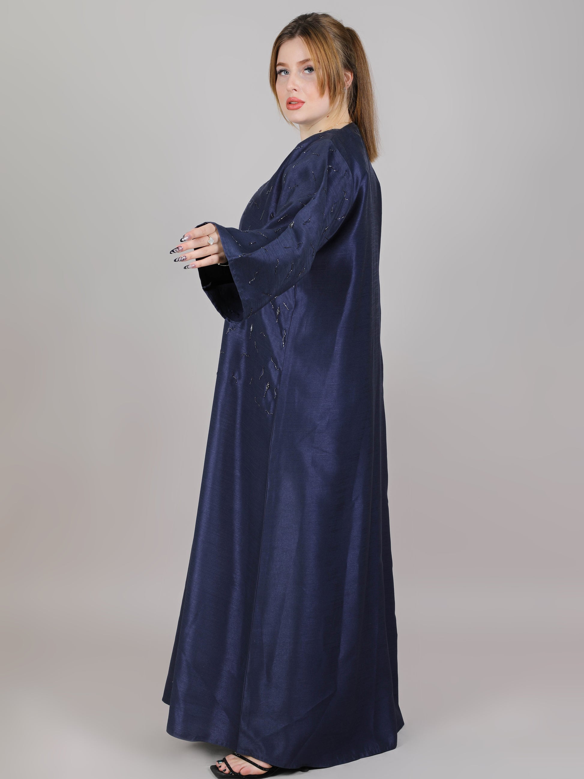 MSquare Fashion Navy Shimmer Side Embroidered Abaya