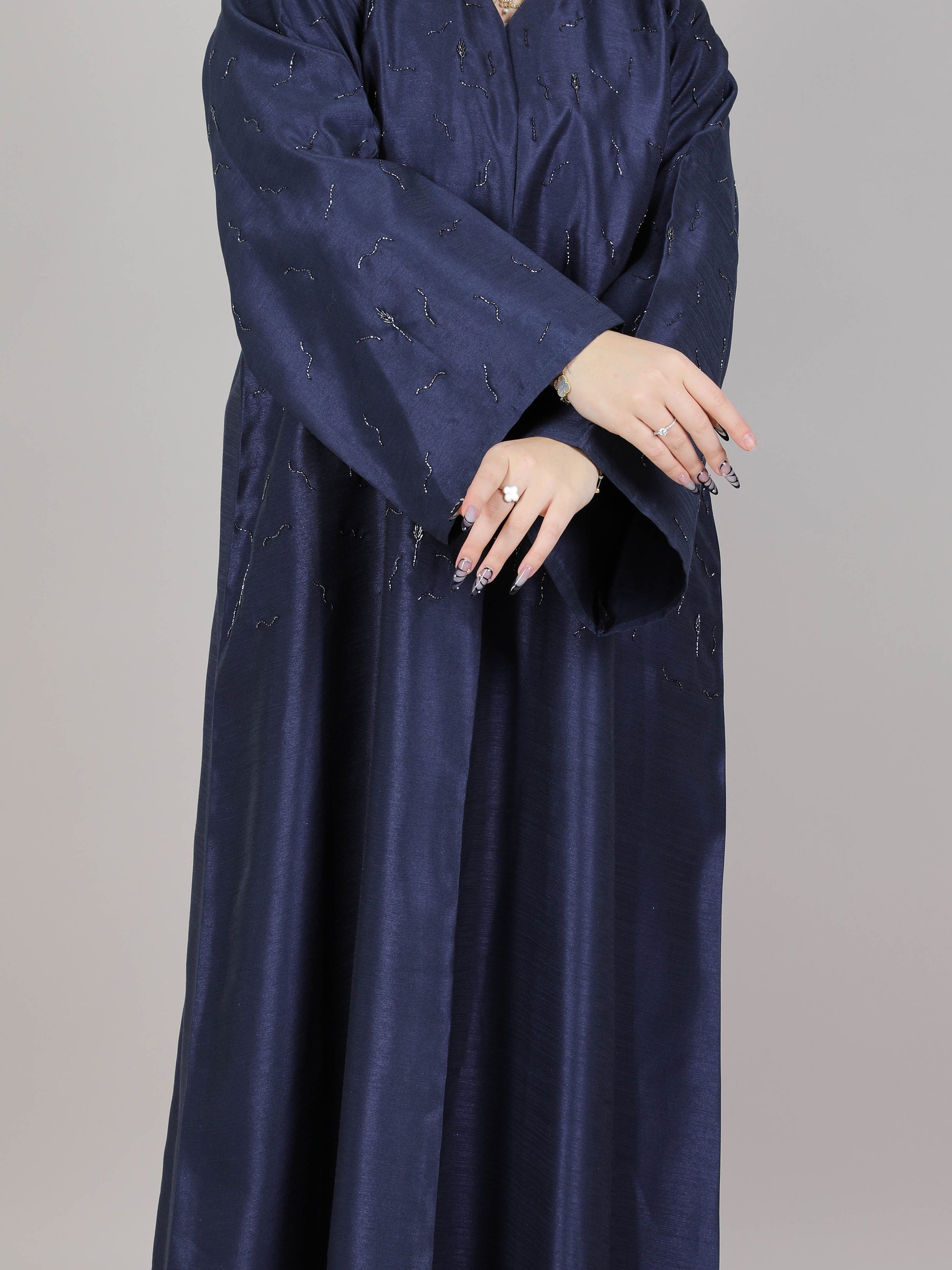 MSquare Fashion Navy Shimmer Side Embroidered Abaya