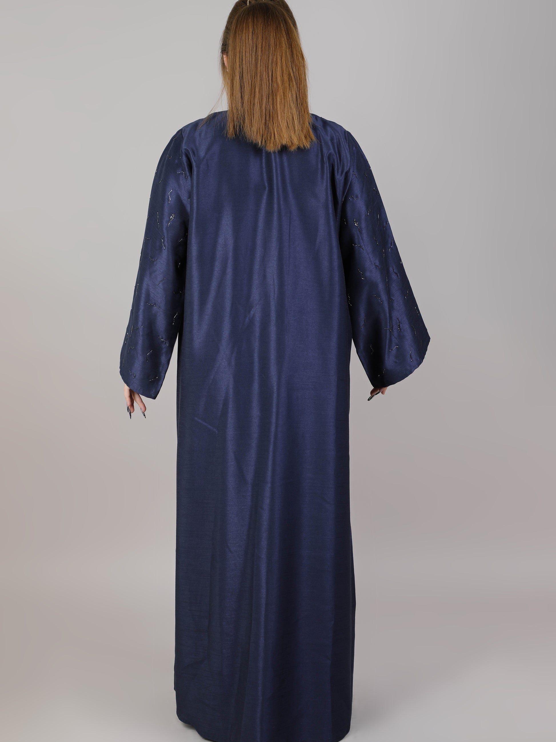 MSquare Fashion Navy Shimmer Side Embroidered Abaya