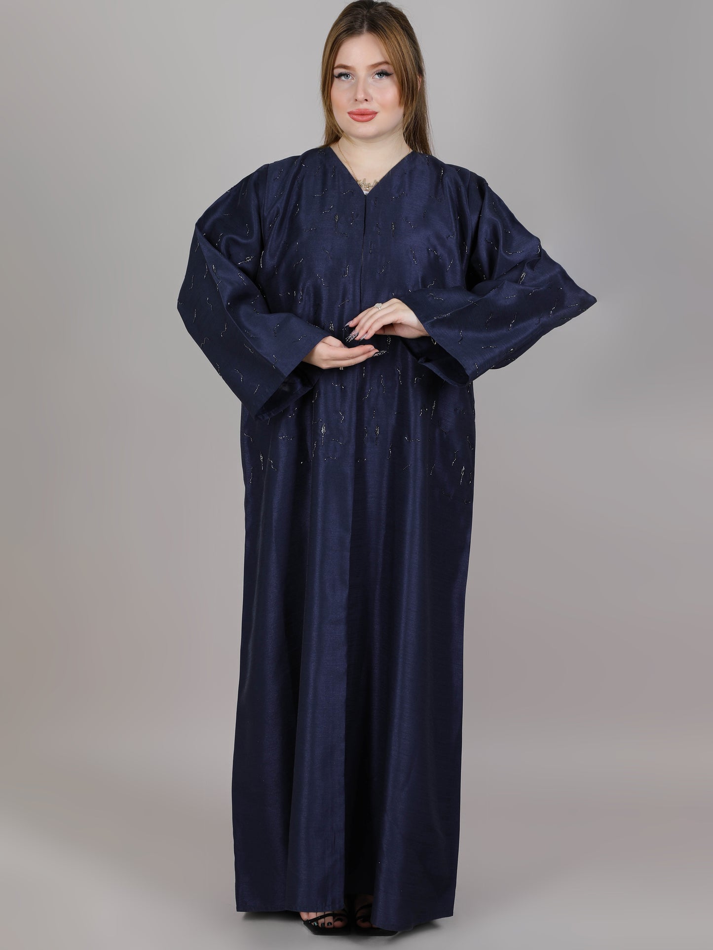 MSquare Fashion Navy Shimmer Side Embroidered Abaya