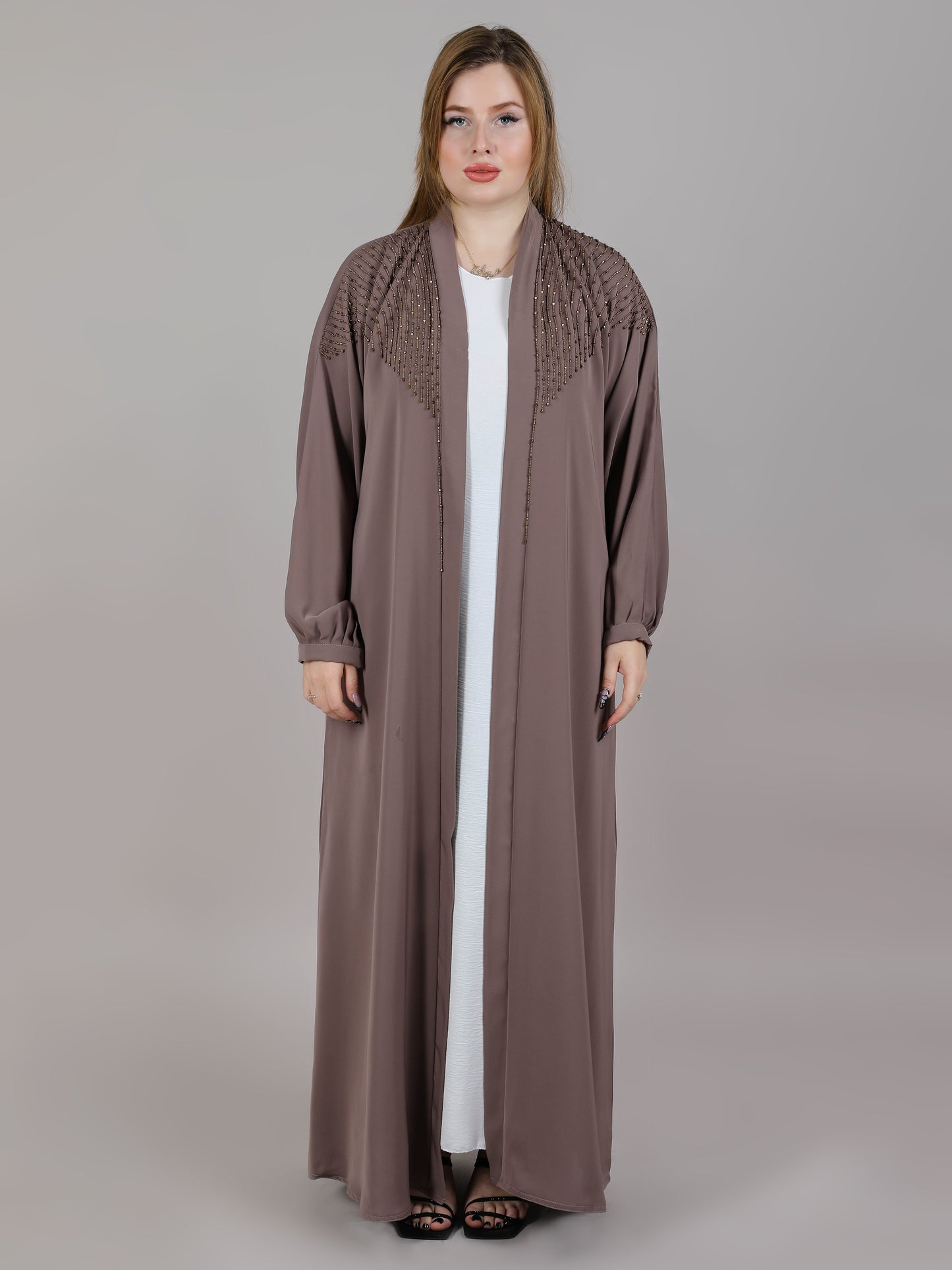 Buy Online Brown Nida Embroidered Abaya