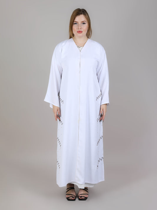 MSquare Fashion White Embroidered Nida Abaya