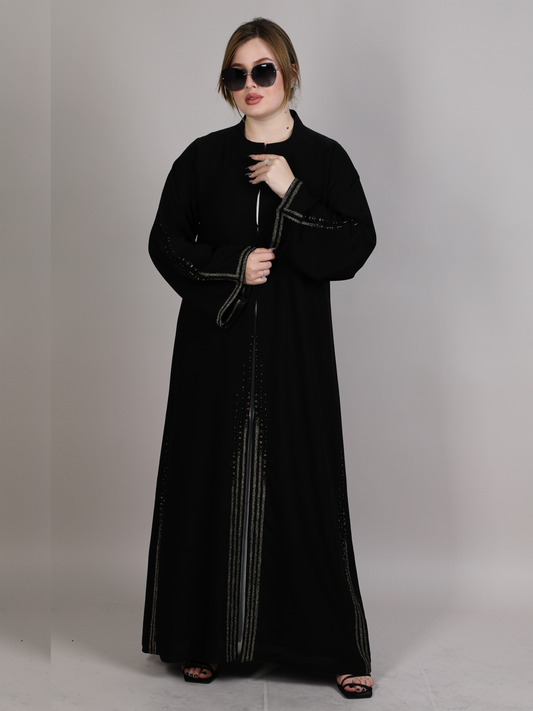 MSquare Fashion Brown Formal Abaya With Contrast Thread Work