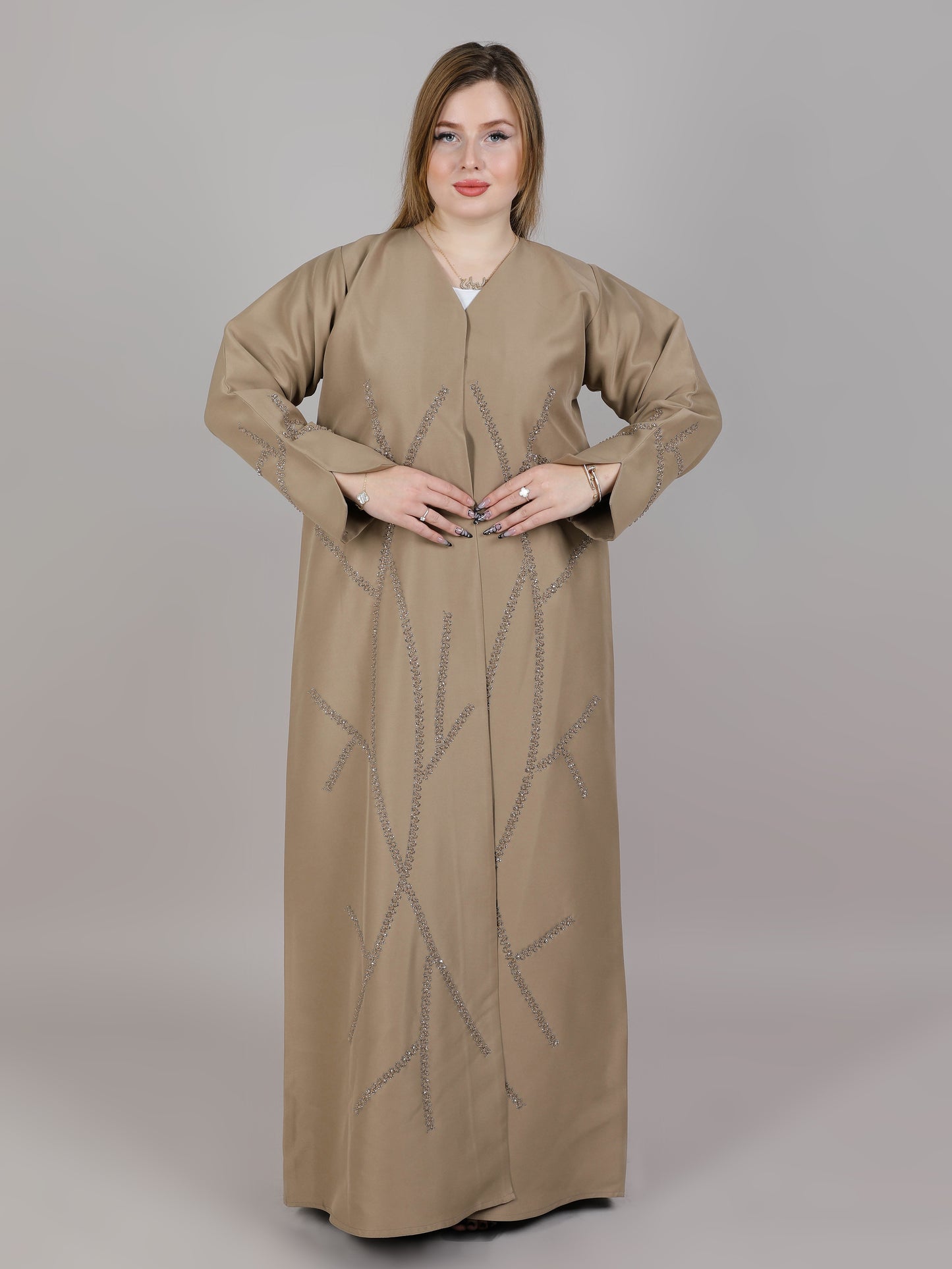 MSquare Fashion Brown Taffeta Embellished Abaya