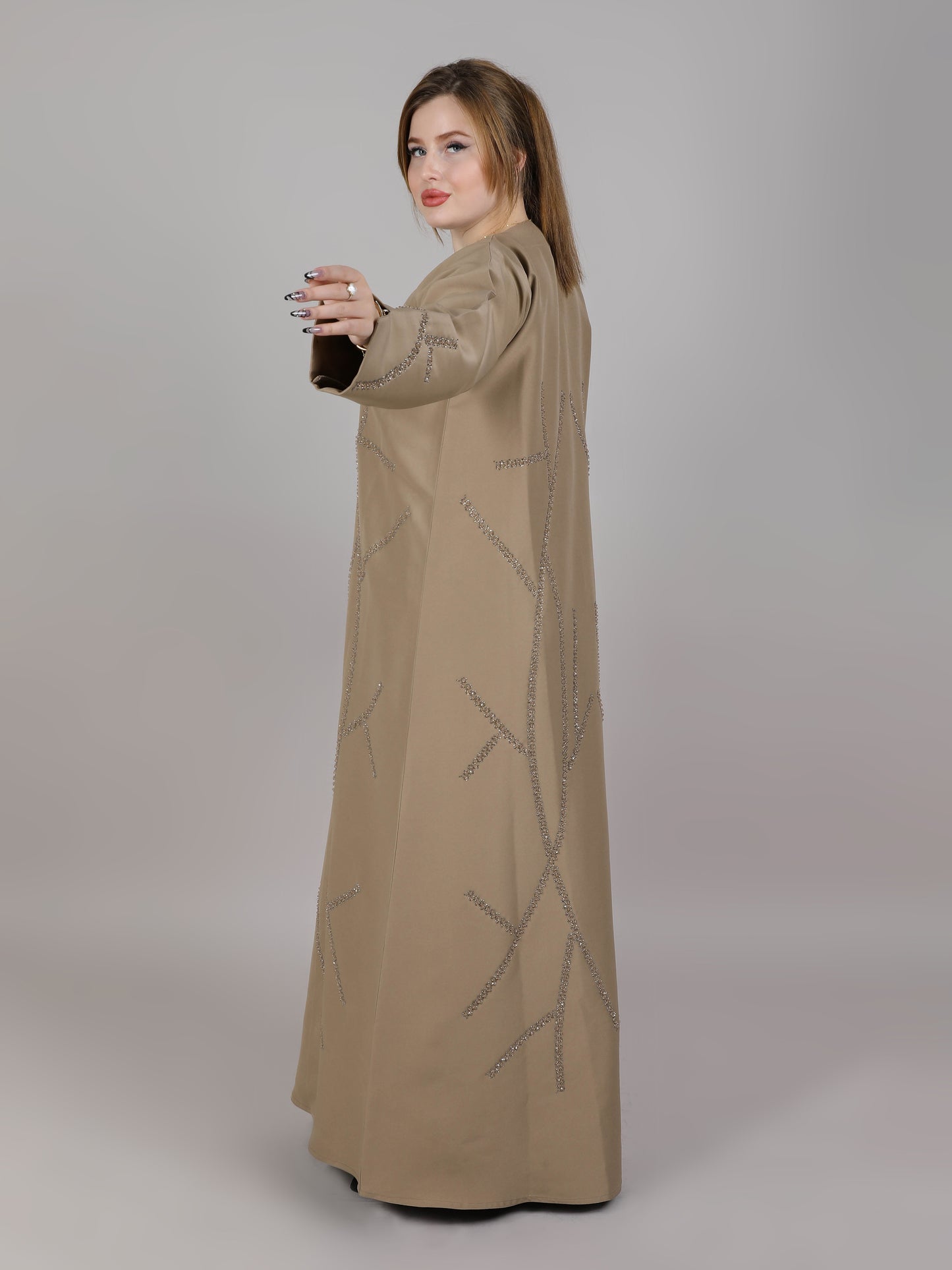 MSquare Fashion Brown Taffeta Embellished Abaya