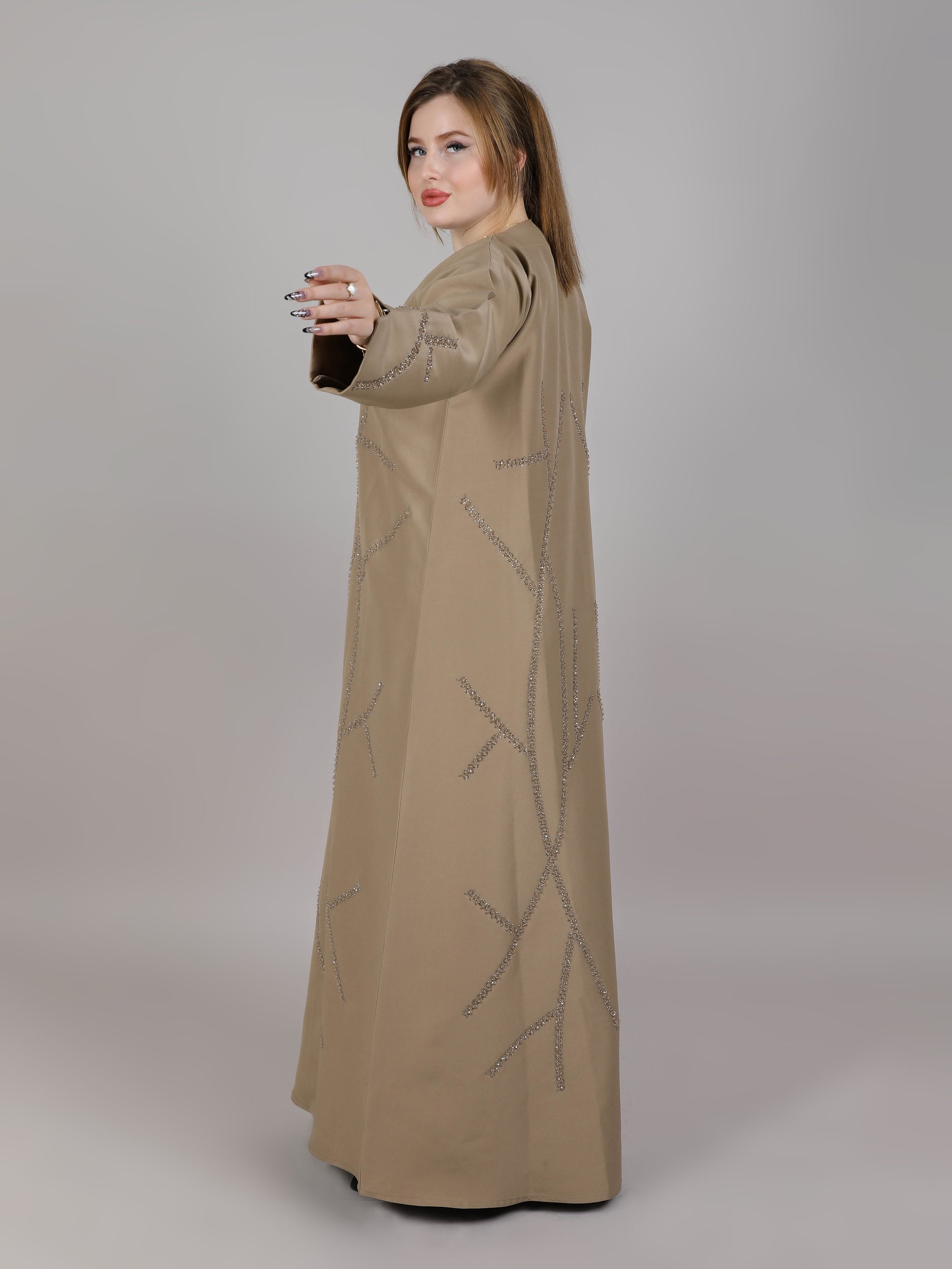 MSquare Fashion Brown Taffeta Embellished Abaya