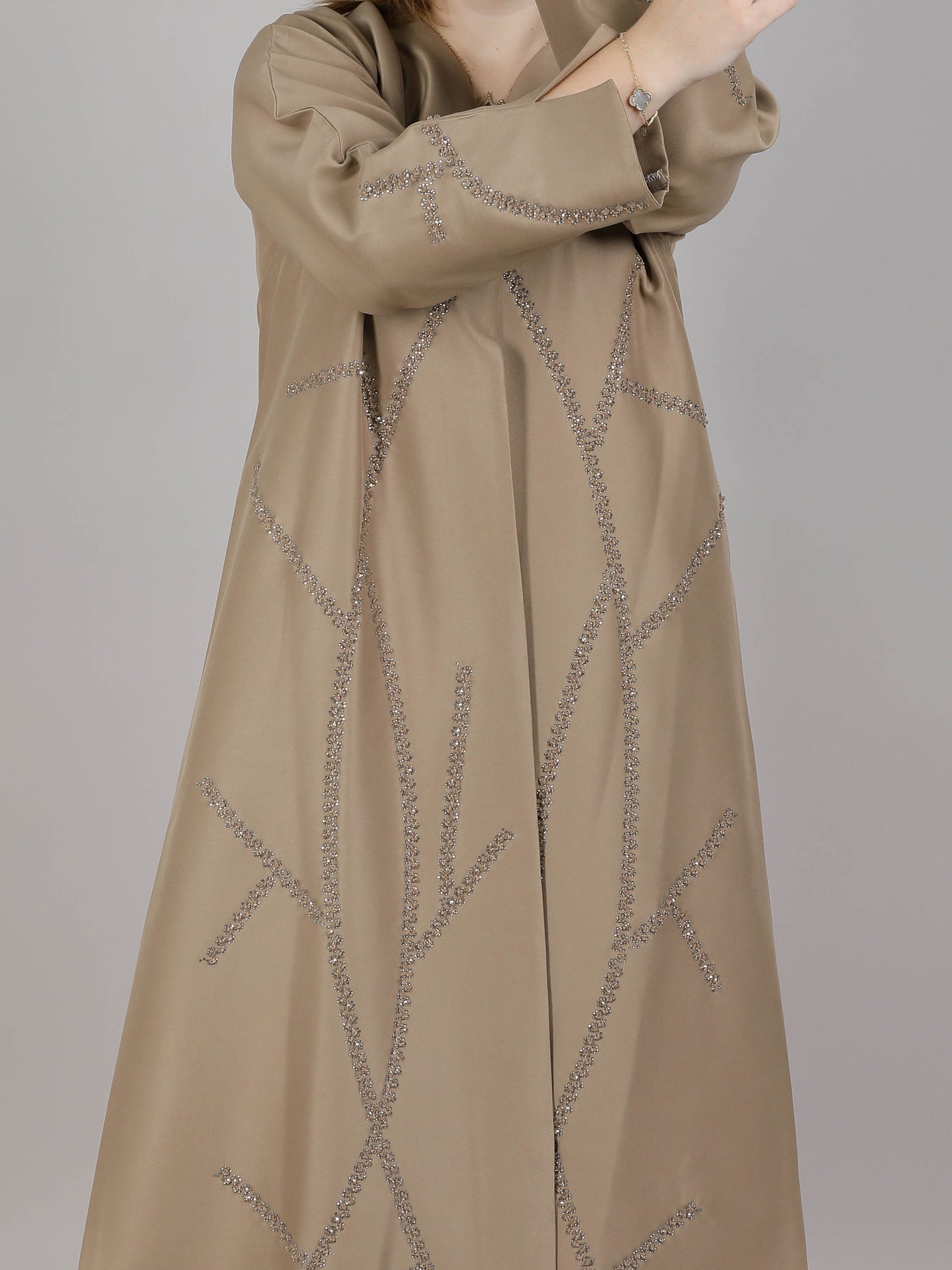 MSquare Fashion Brown Taffeta Embellished Abaya