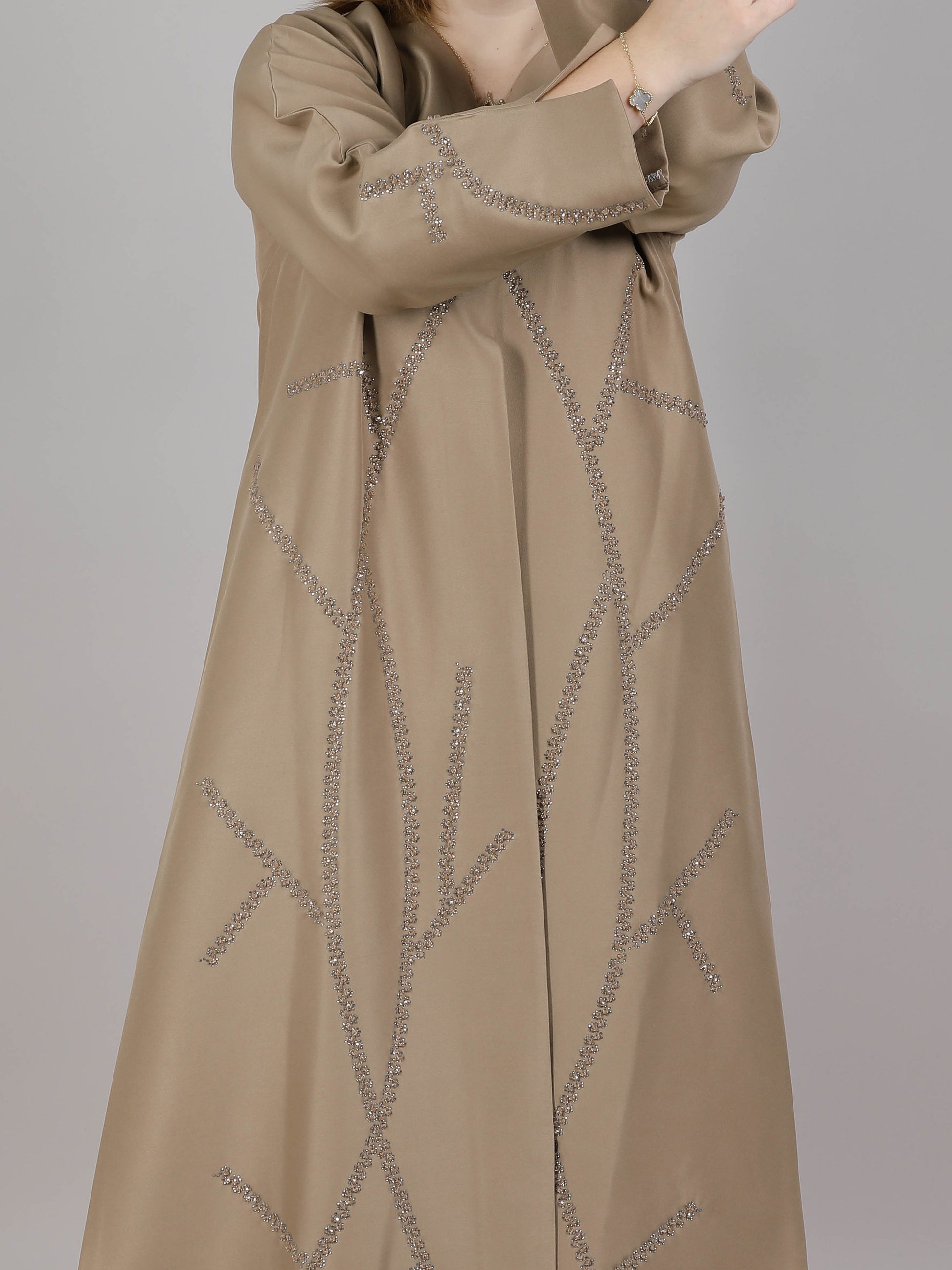 MSquare Fashion Brown Taffeta Embellished Abaya