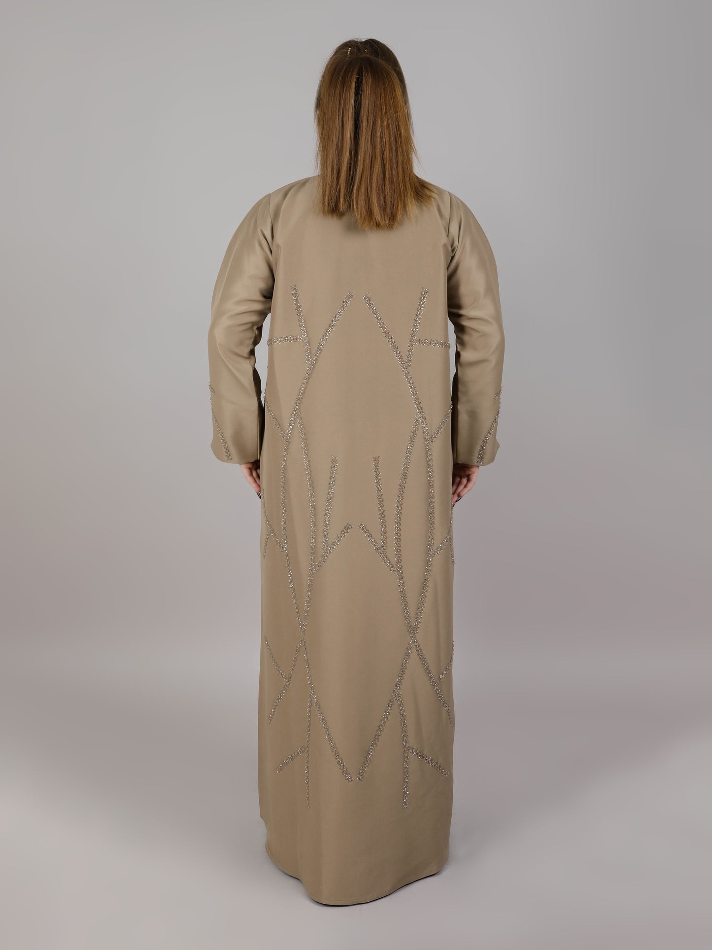 MSquare Fashion Brown Taffeta Embellished Abaya