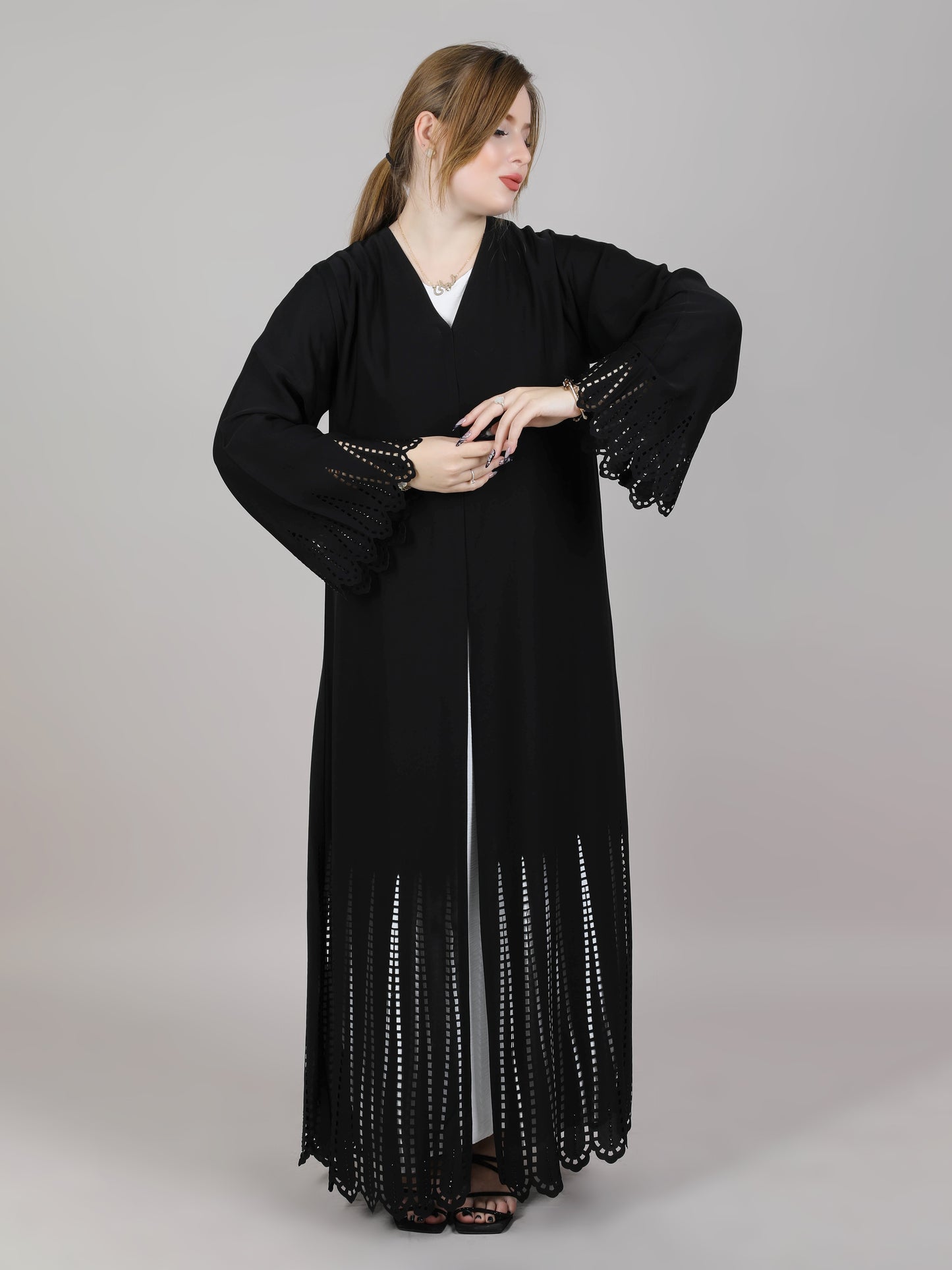 MSquare Fashion Black Nida laser Cut Abaya