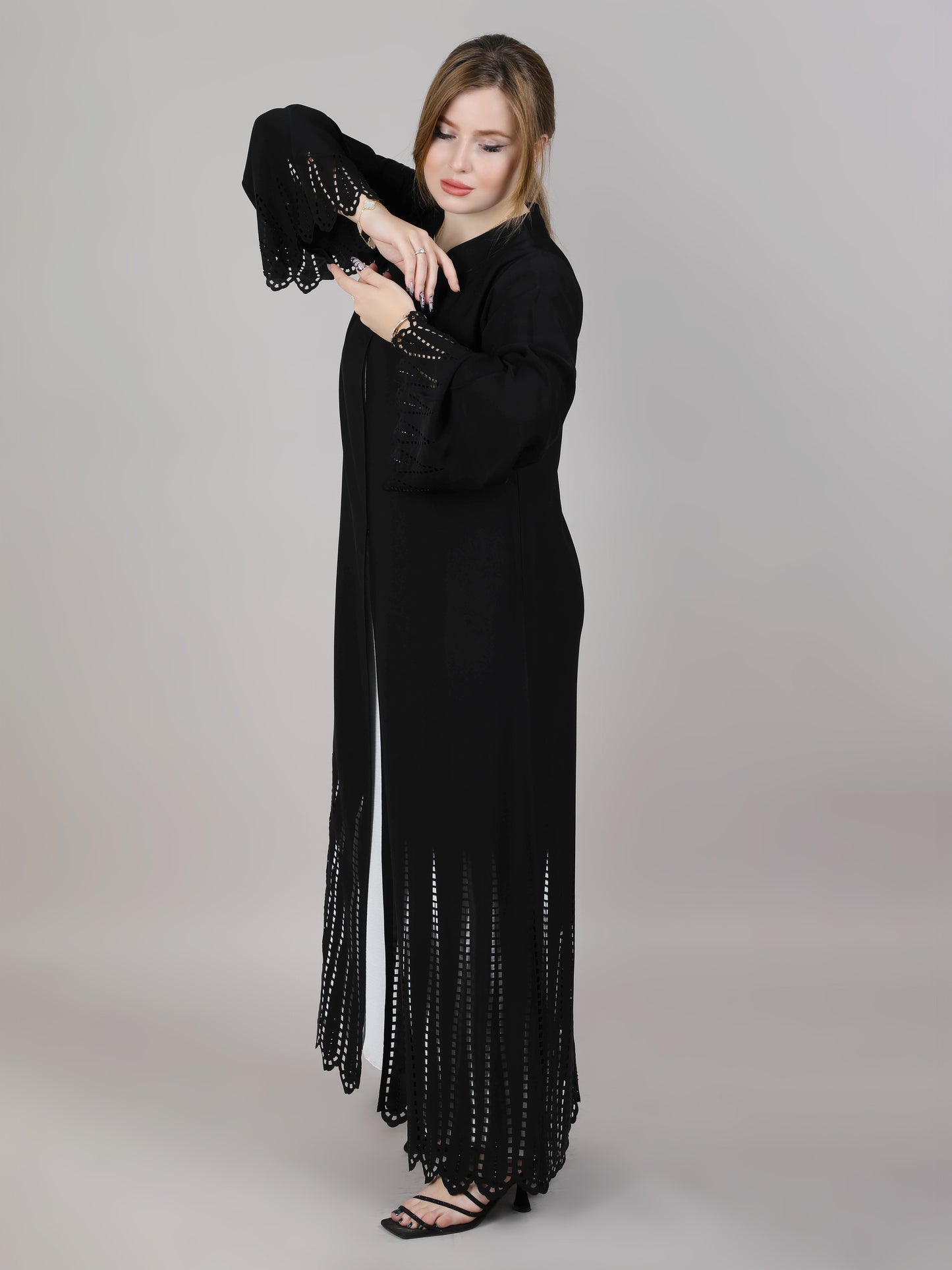 MSquare Fashion Black Nida laser Cut Abaya