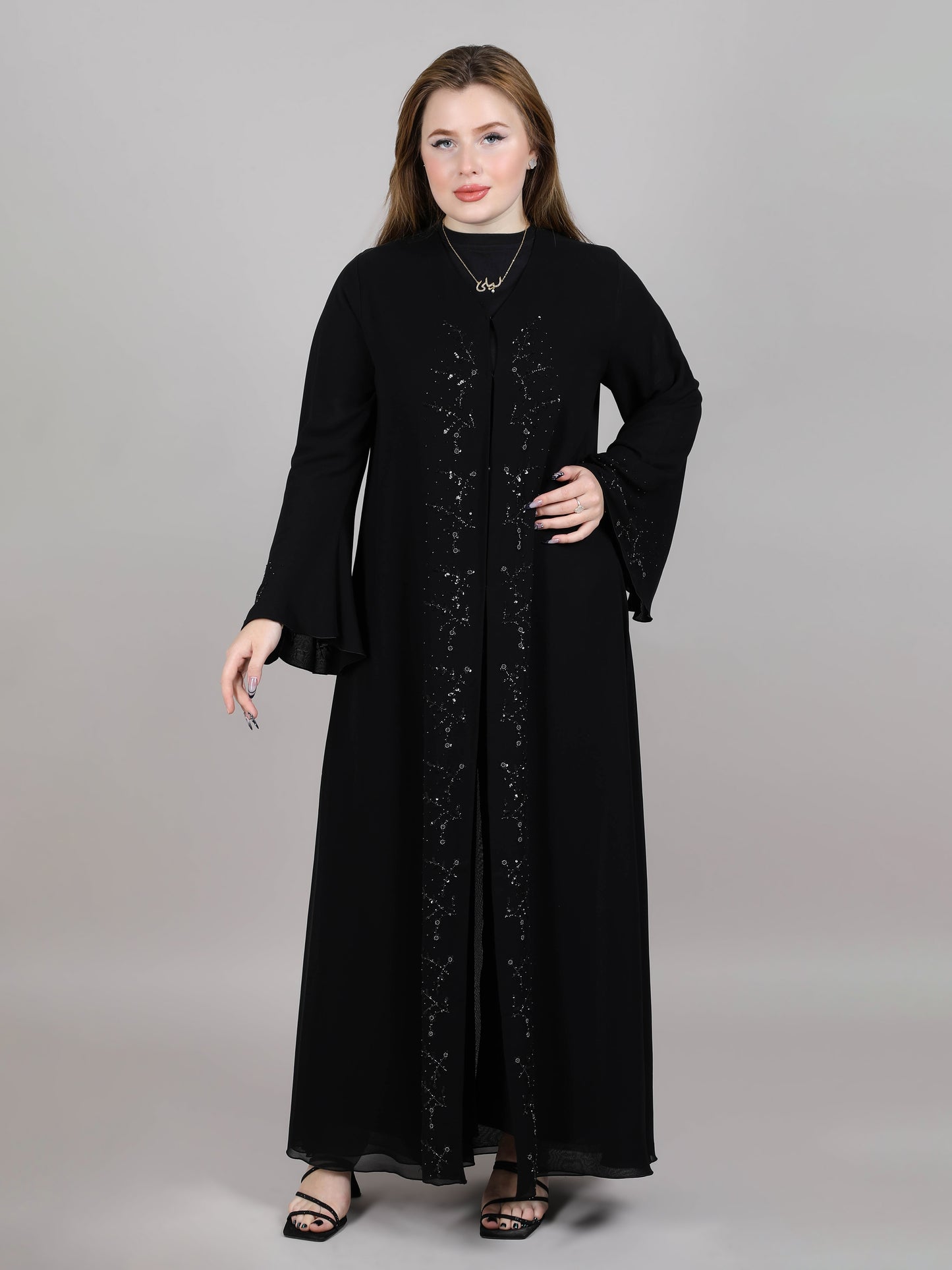 MSquare Fashion Black Nida Embroidered Abaya With Sheila