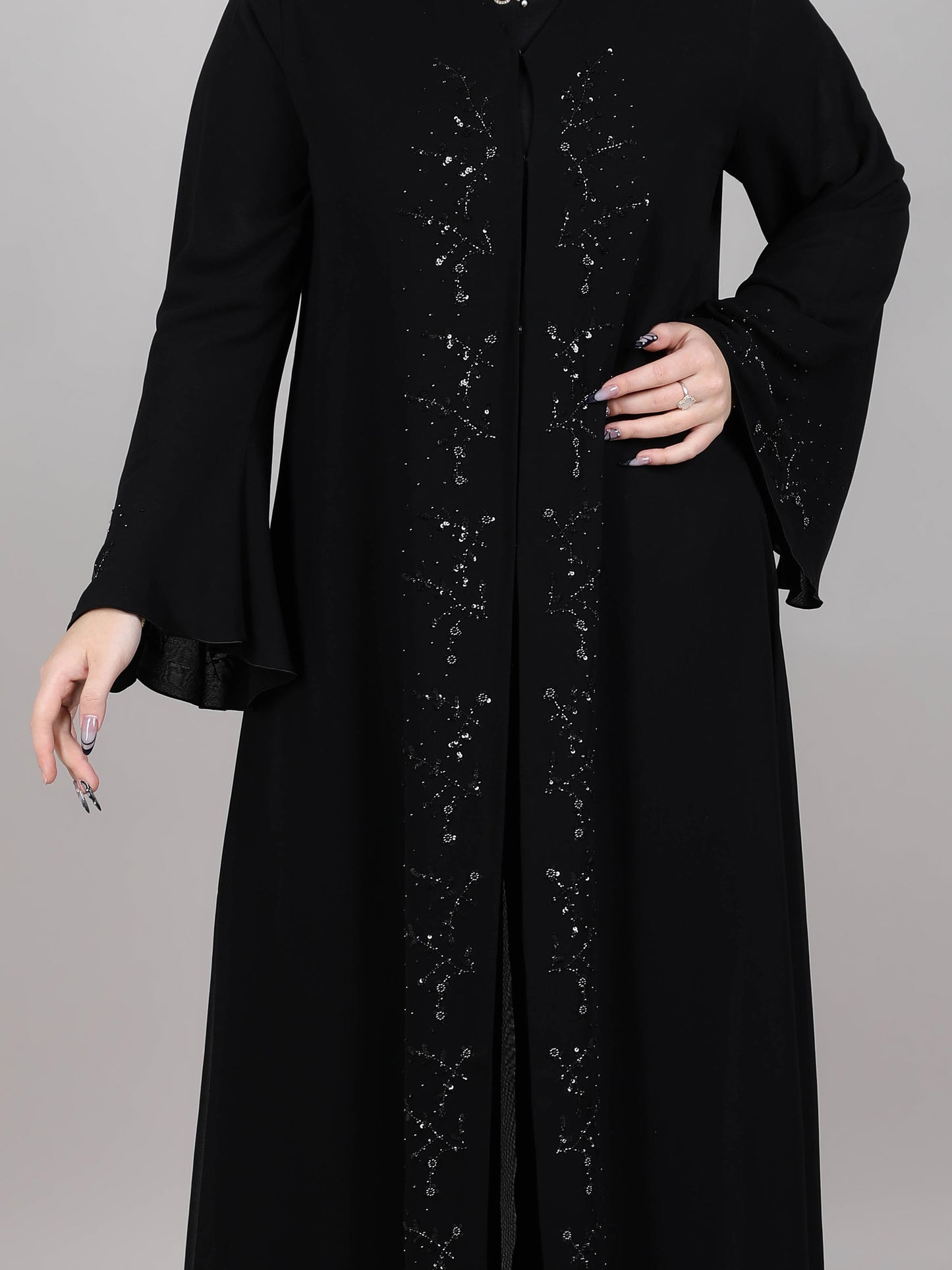 MSquare Fashion Black Nida Embroidered Abaya With Sheila