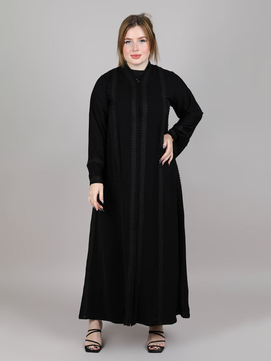 MSquare Fashion Black Nida Lace Abaya With Sheila