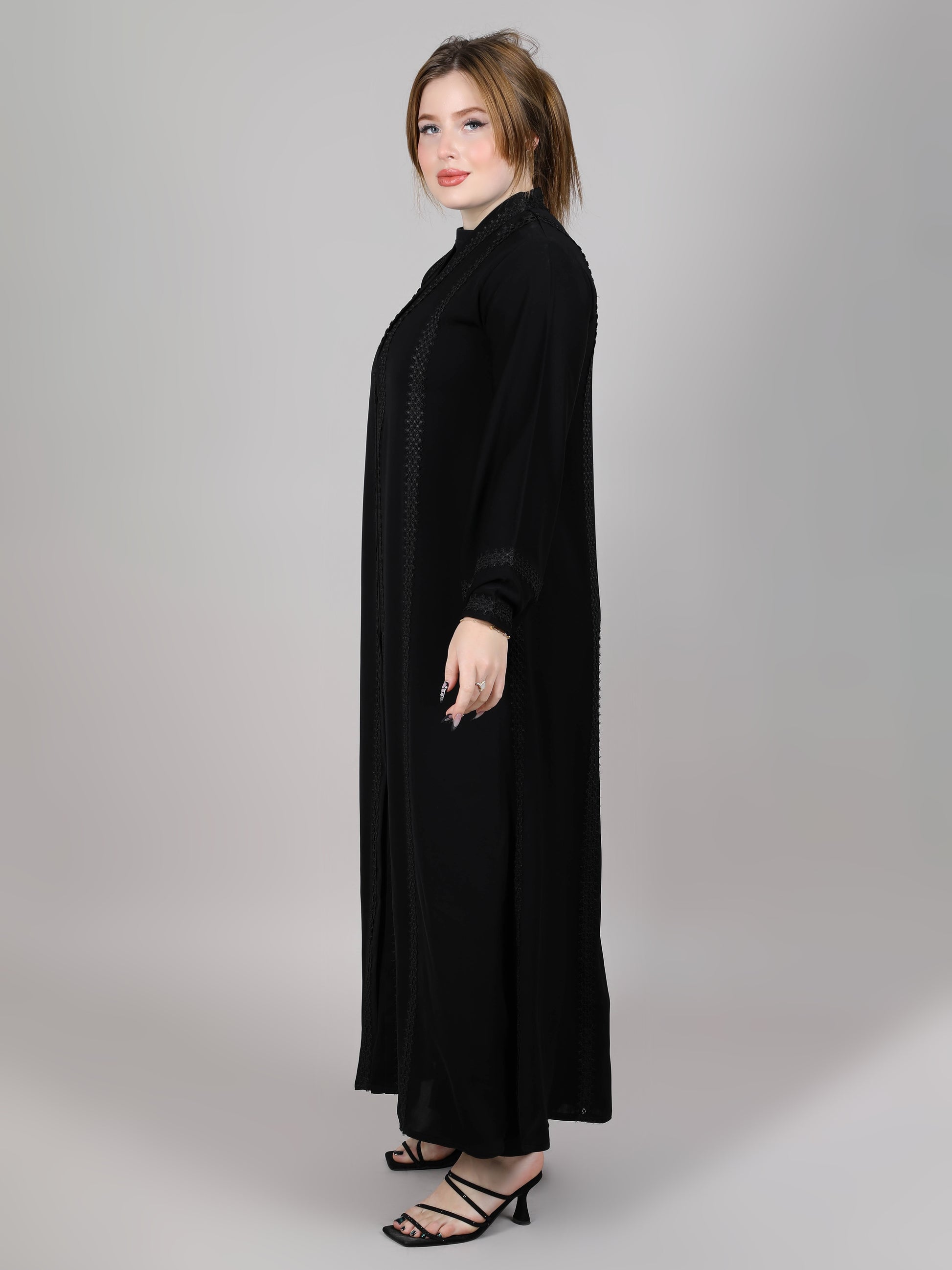 MSquare Fashion Black Nida Lace Abaya With Sheila