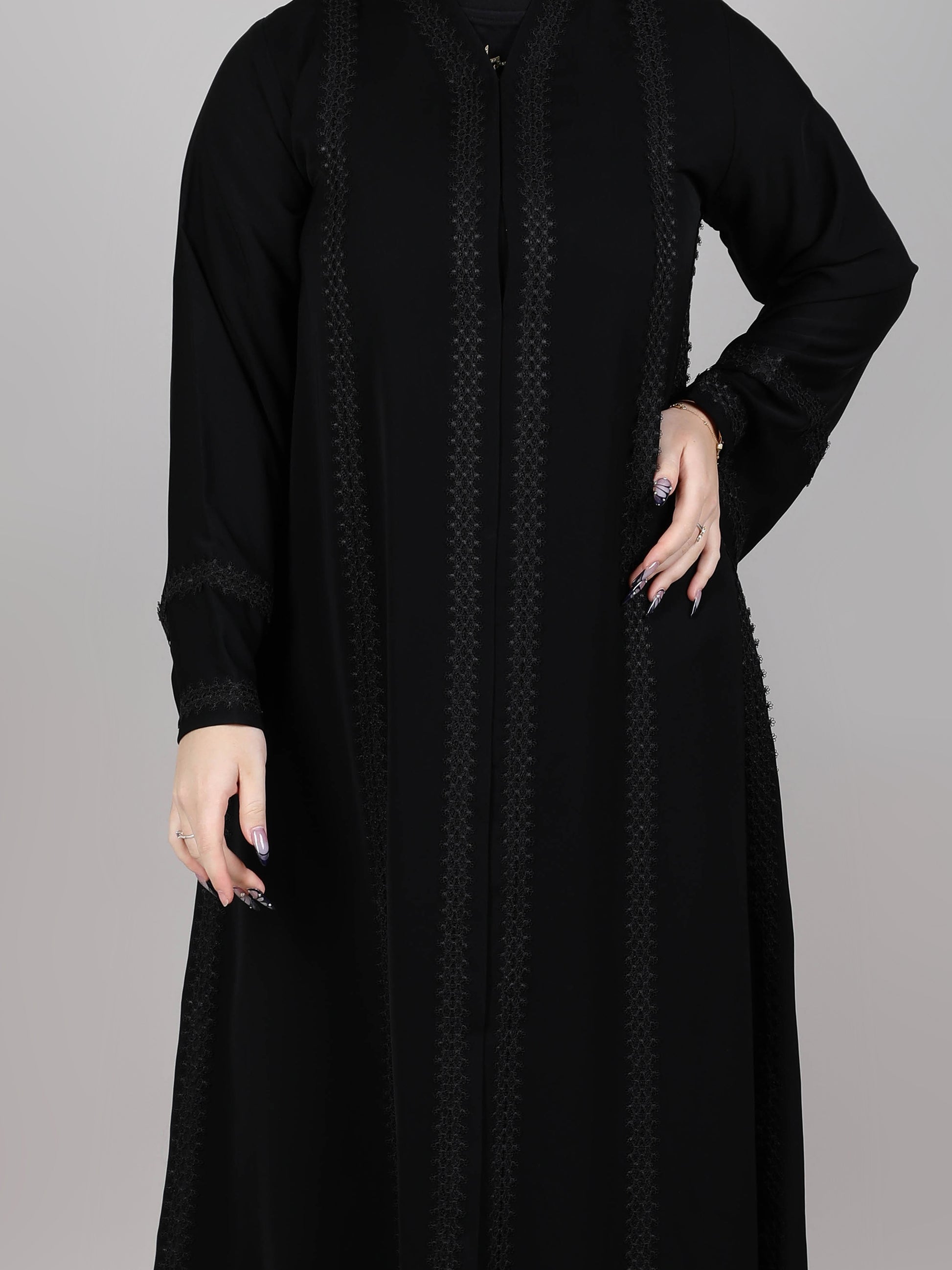 MSquare Fashion Black Nida Lace Abaya With Sheila