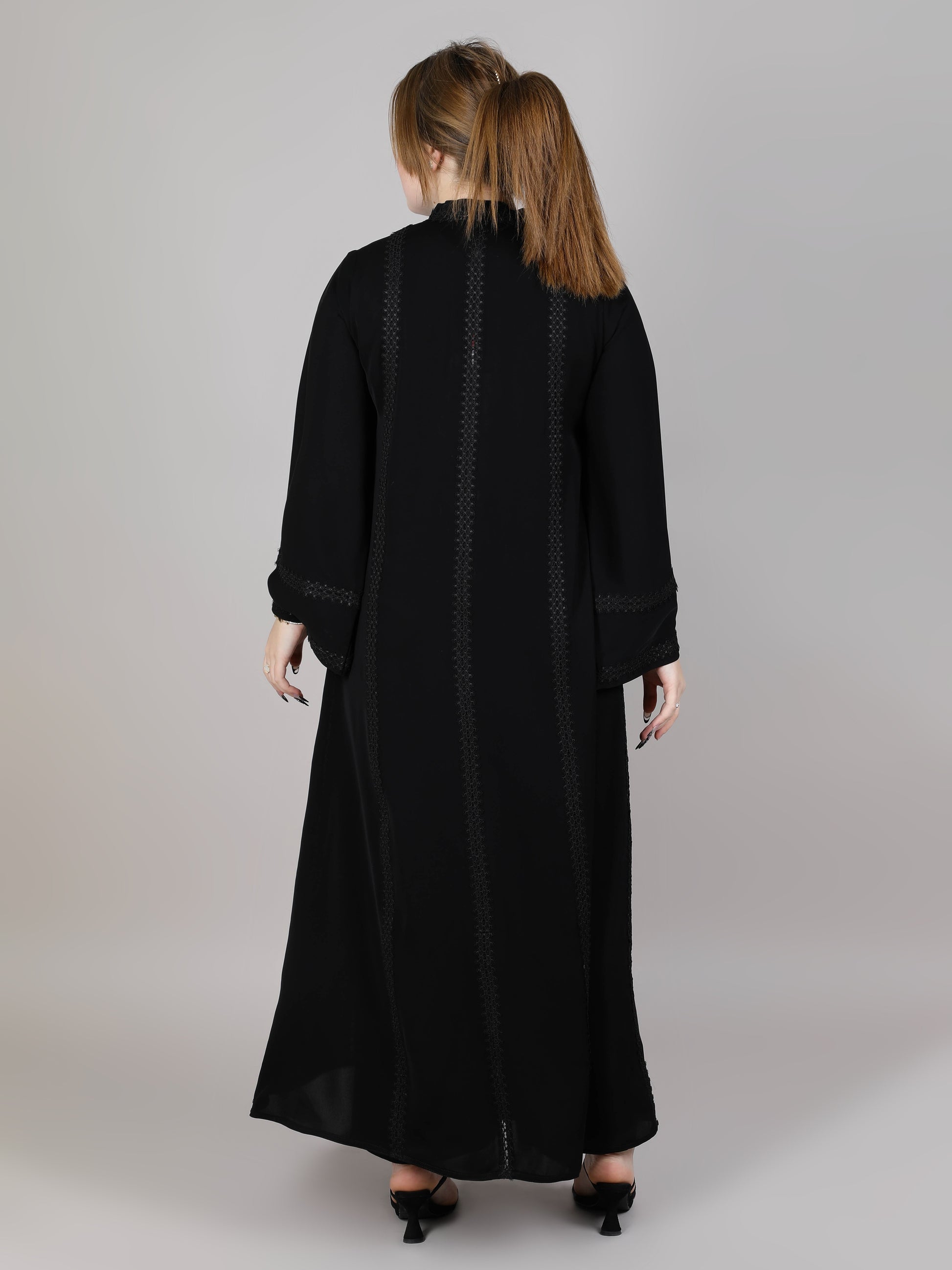 MSquare Fashion Black Nida Lace Abaya With Sheila