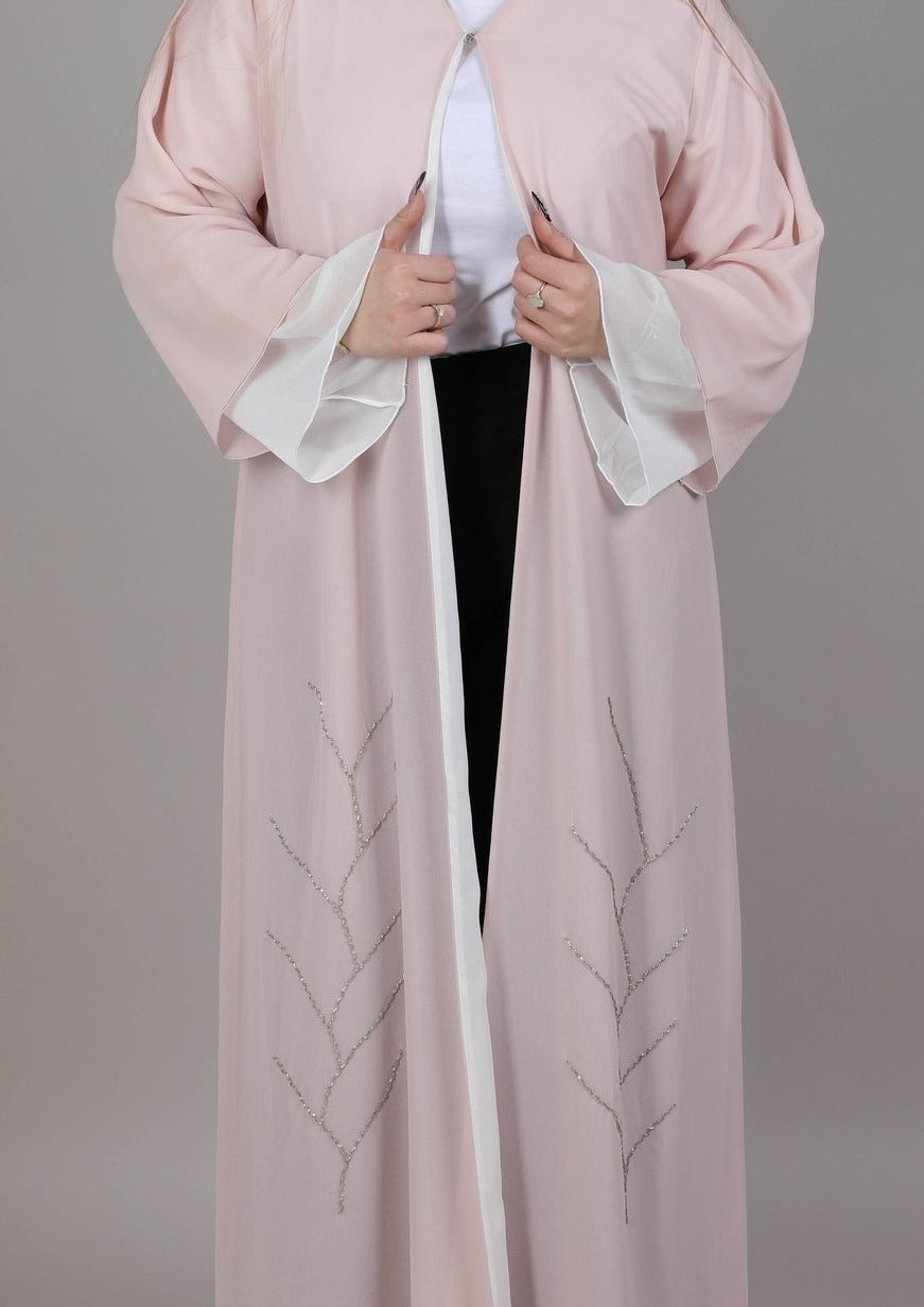 MSquare Fashion Pink and White Organza double layered embroidered abaya