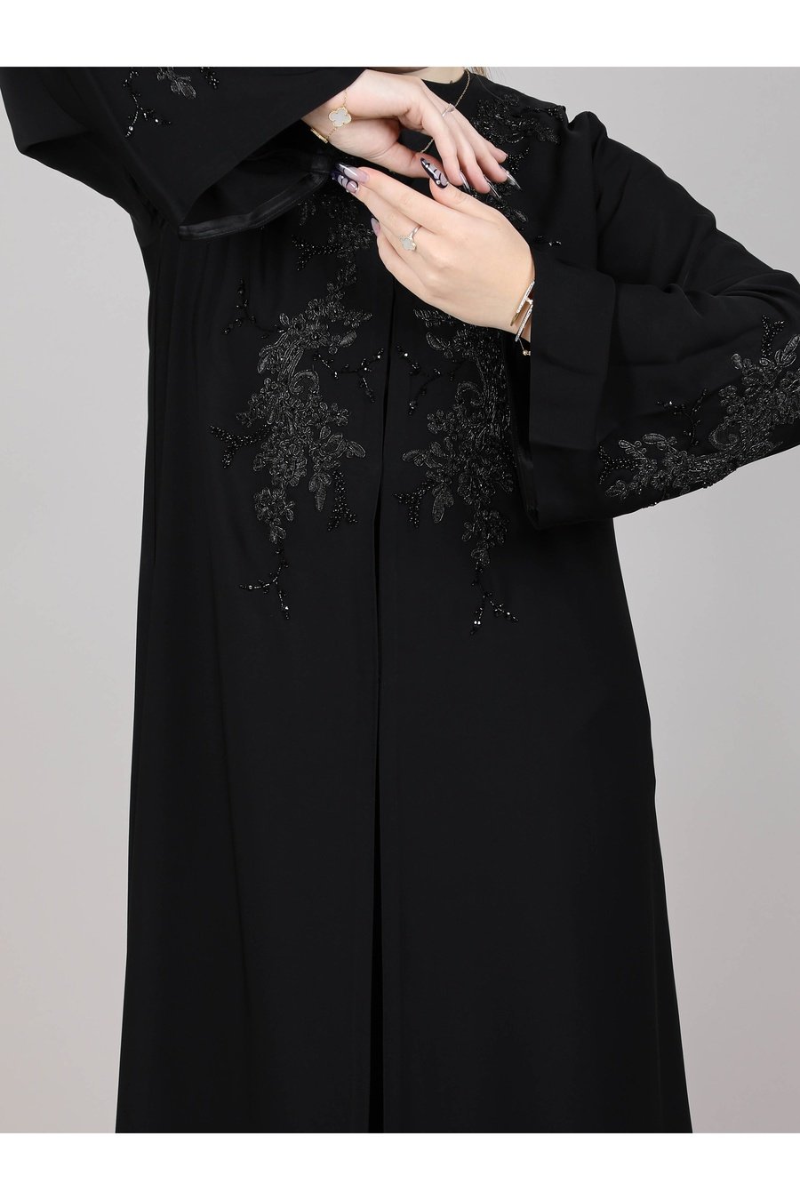 MSquare Fashion Black Korean Nida abaya with front embroidered Abaya