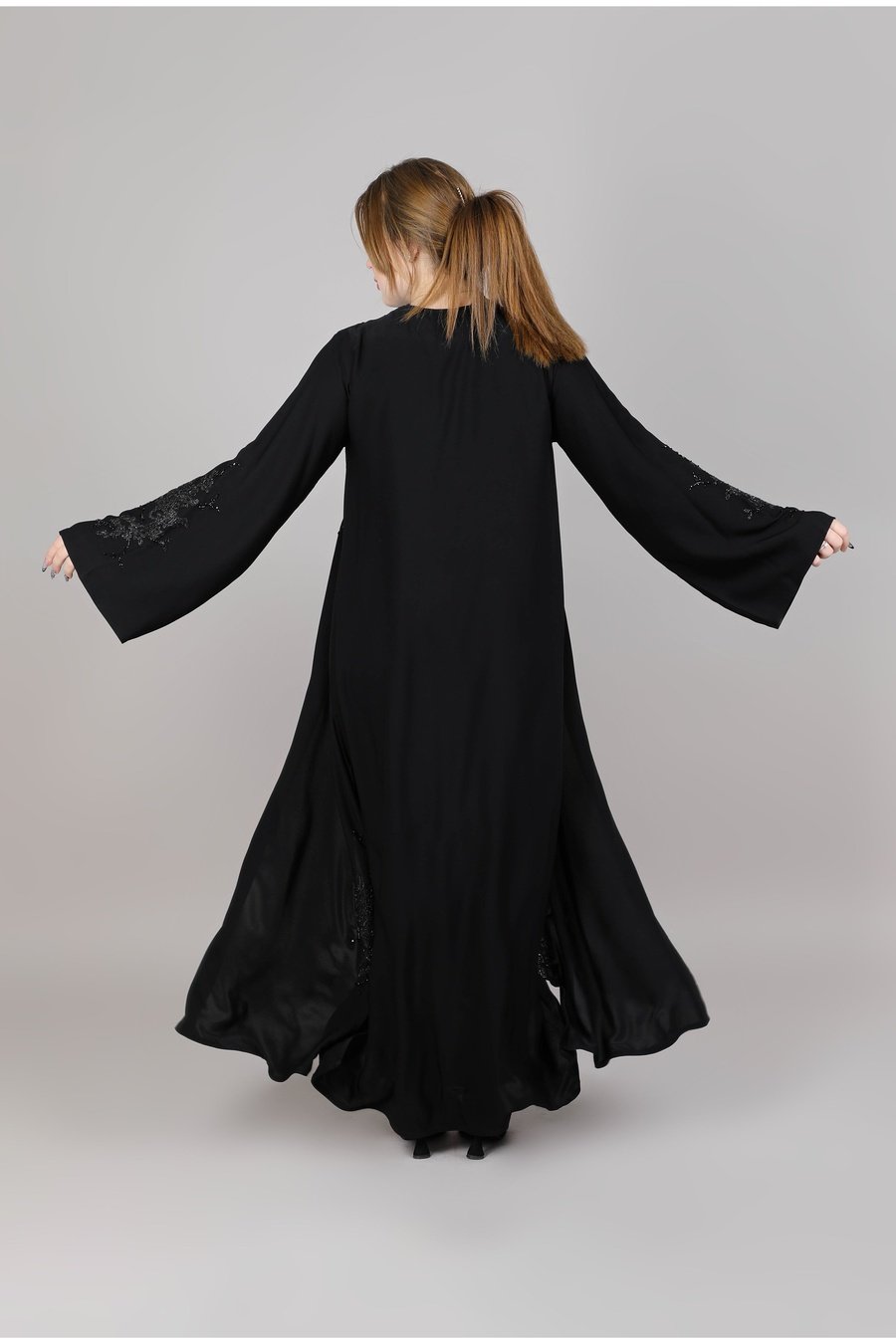 MSquare Fashion Black Korean Nida abaya with front embroidered Abaya