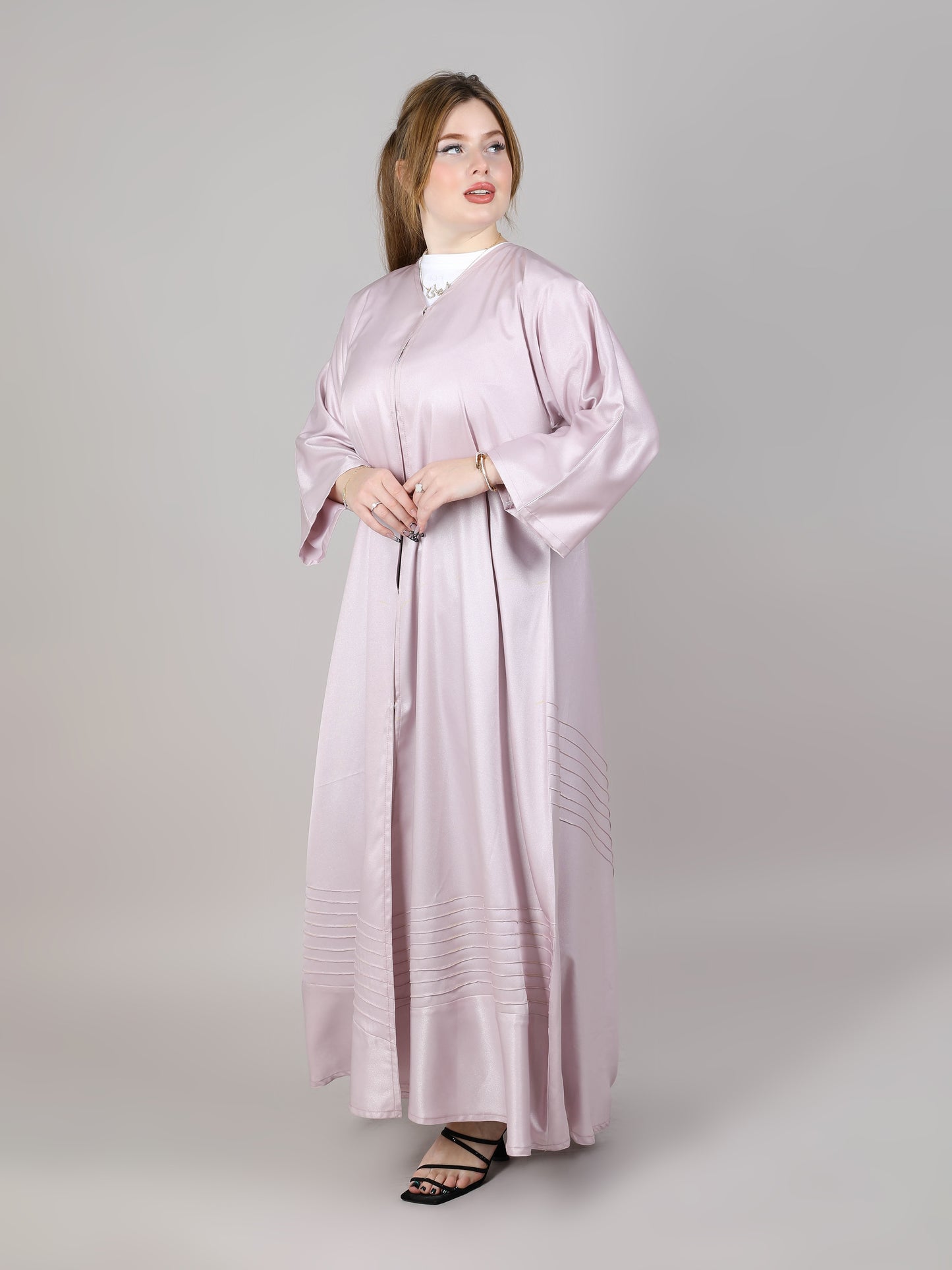 MSquare Fashion Pink Nida Abaya With Pleating Lines.