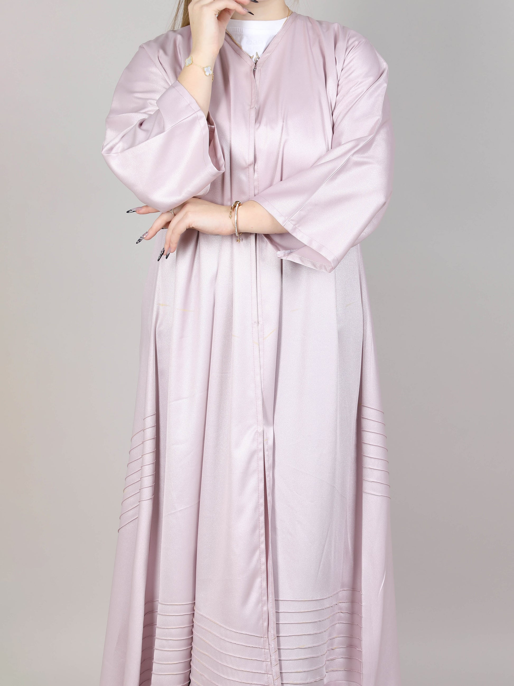 MSquare Fashion Pink Nida Abaya With Pleating Lines.