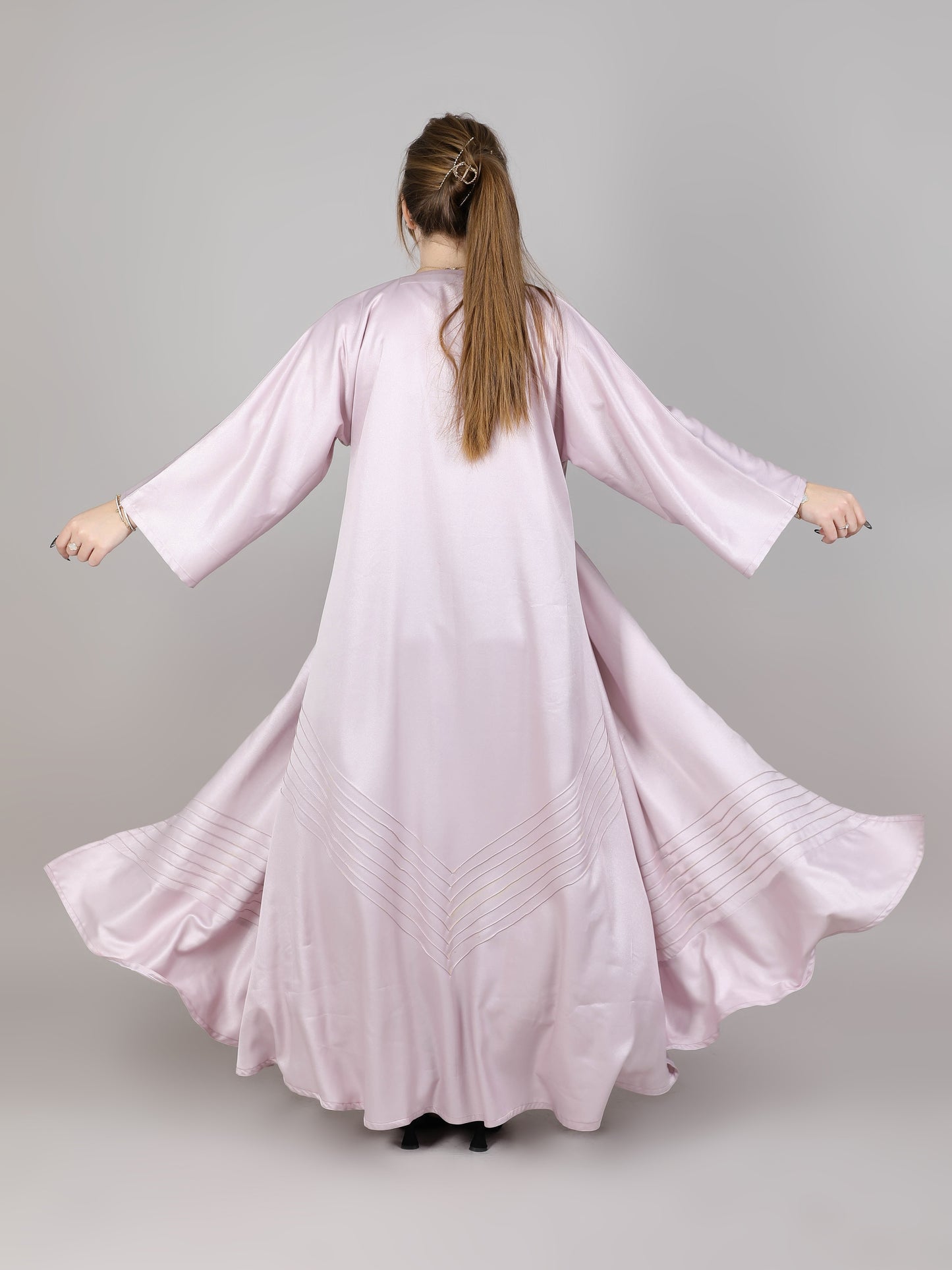 MSquare Fashion Pink Nida Abaya With Pleating Lines.