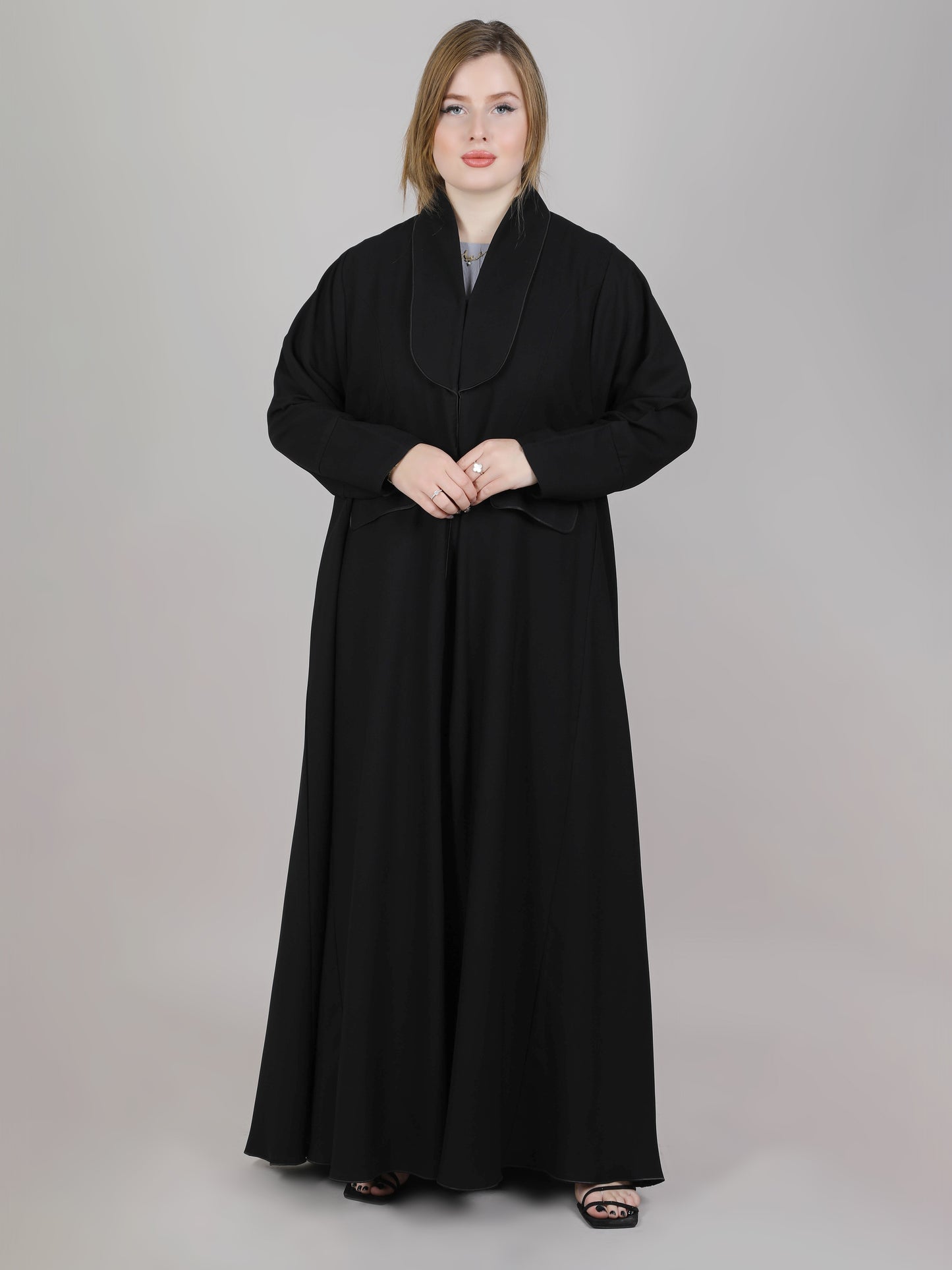 MSquare Fashion Lapel Collar Black Pocket Abaya with Pockets