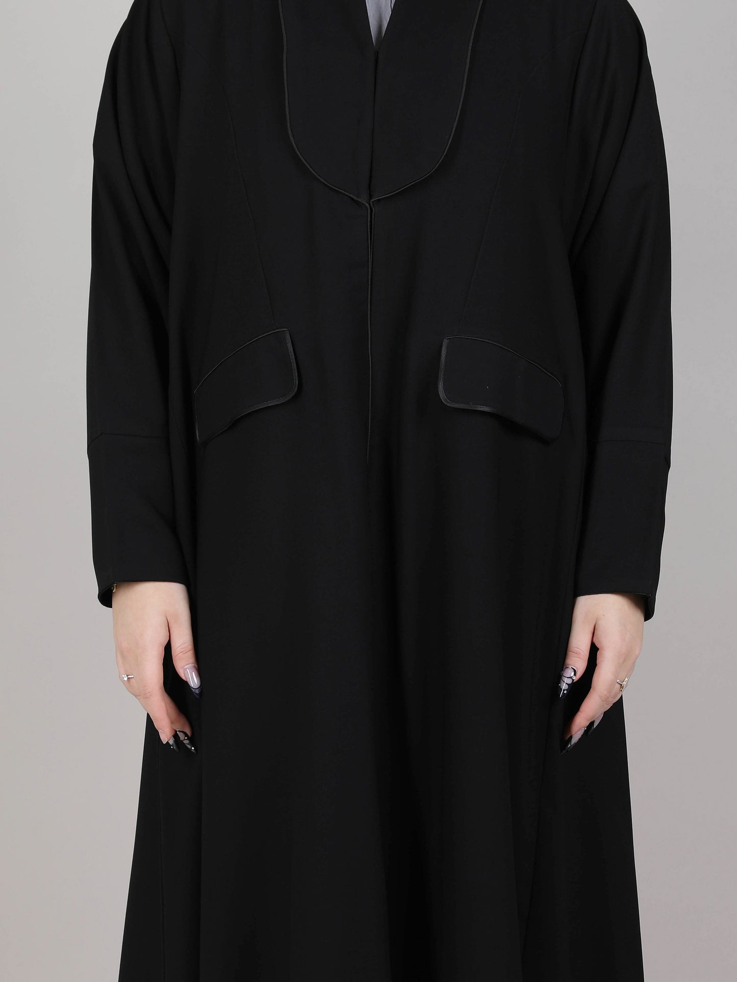 MSquare Fashion Lapel Collar Black Pocket Abaya with Pockets