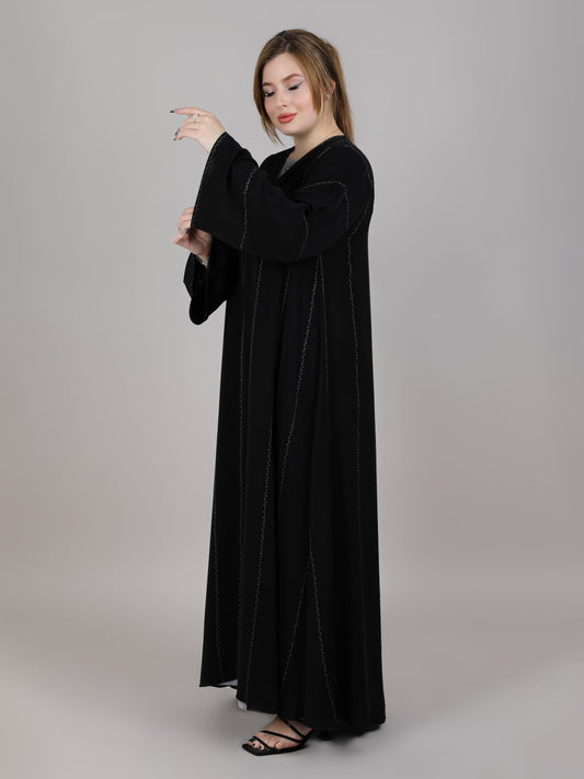 MSquare Fashion V-Neck Nida Black Embroidered Abaya