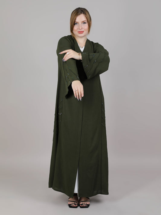 MSquare Fashion Dark Green Embroidered Abaya On Pleating