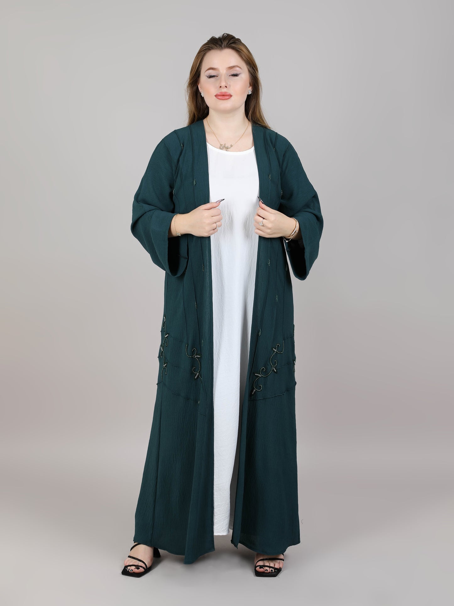 MSquare Fashion Green Cey Fabric Embroidered Abaya