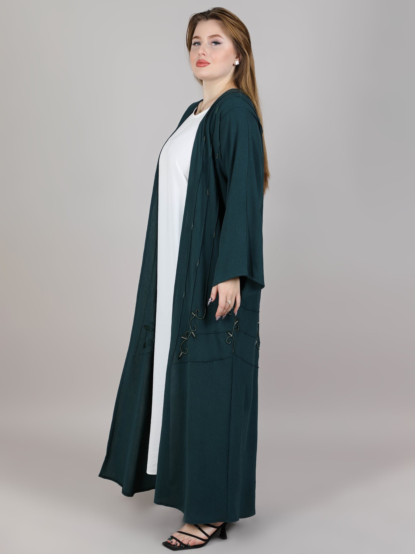 MSquare Fashion Green Cey Fabric Embroidered Abaya