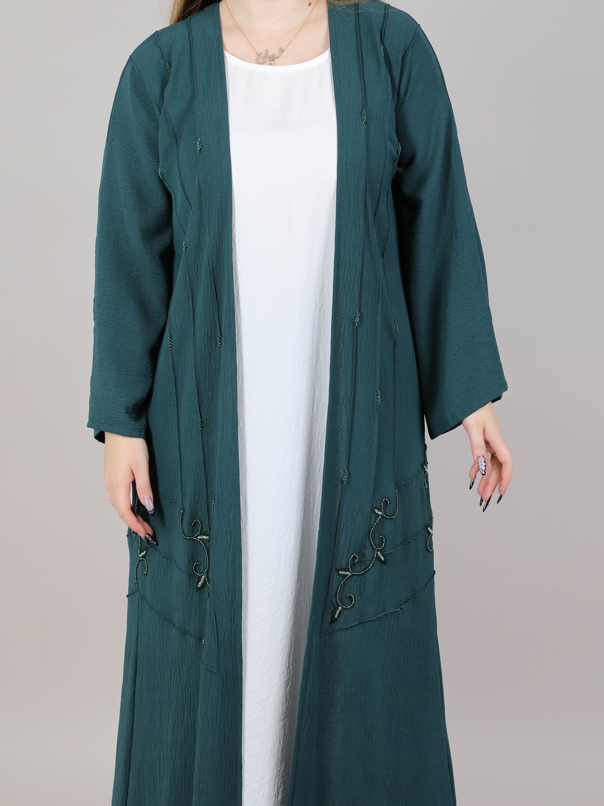 MSquare Fashion Green Cey Fabric Embroidered Abaya