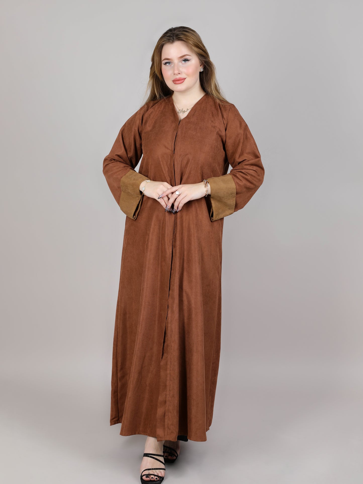 MSquare Fashion V-Neck Plain Brown Shamua Casual Abaya