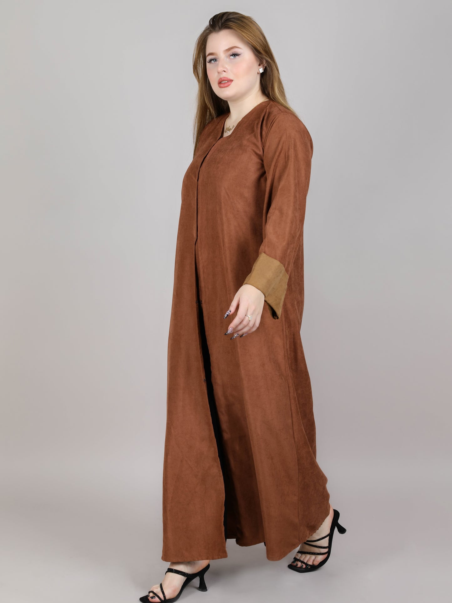 MSquare Fashion V-Neck Plain Brown Shamua Casual Abaya