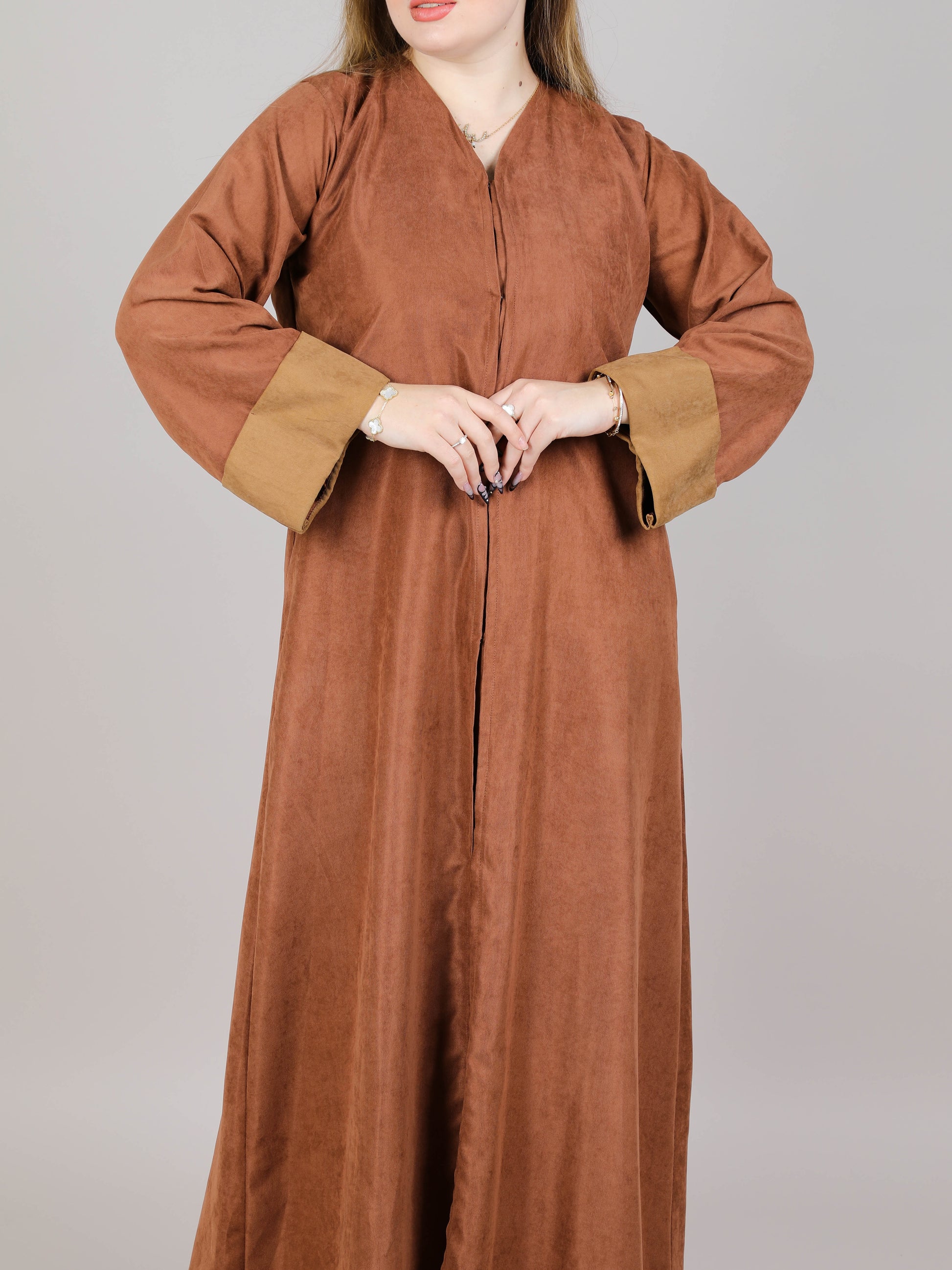 MSquare Fashion V-Neck Plain Brown Shamua Casual Abaya