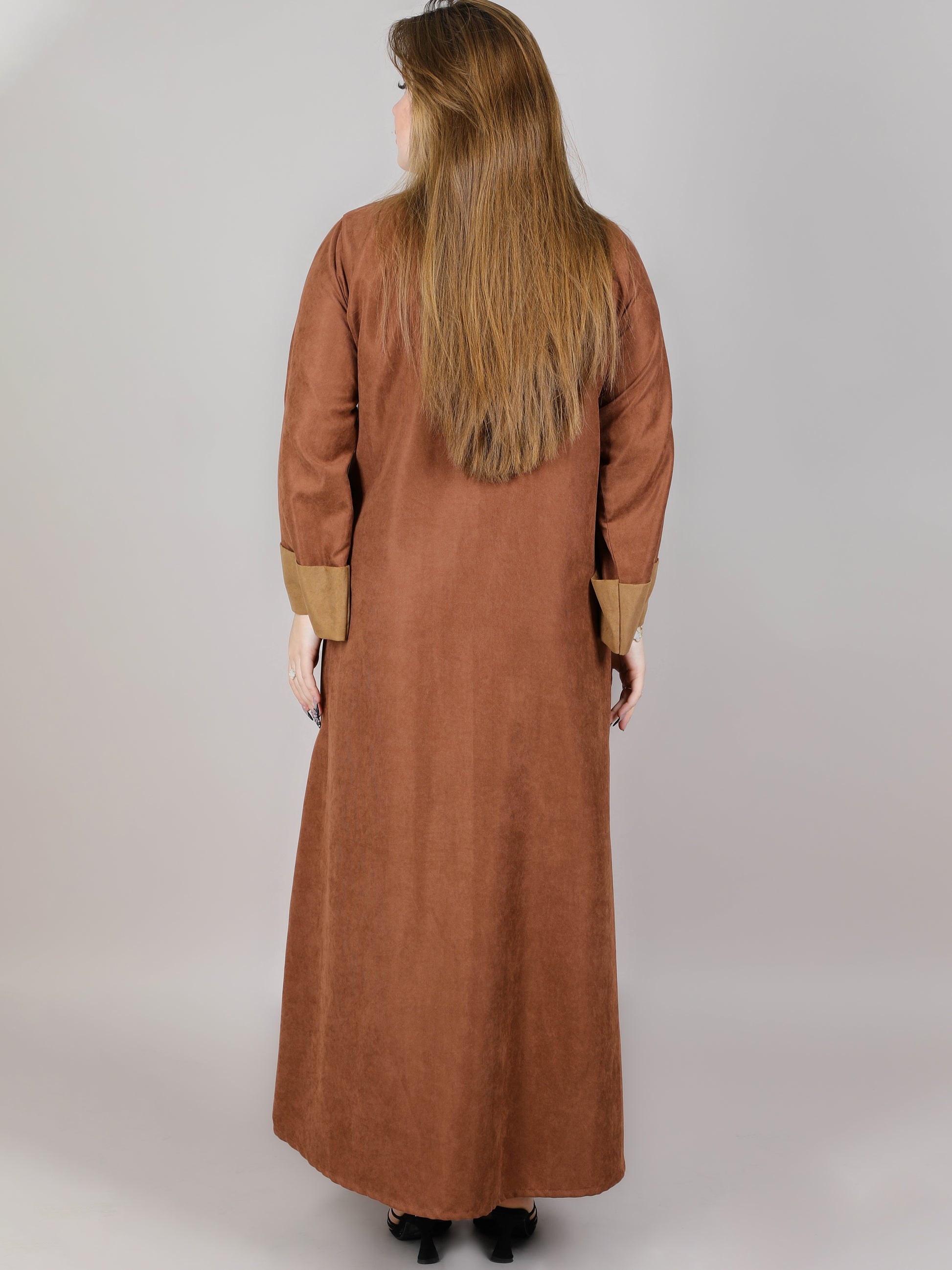 MSquare Fashion V-Neck Plain Brown Shamua Casual Abaya