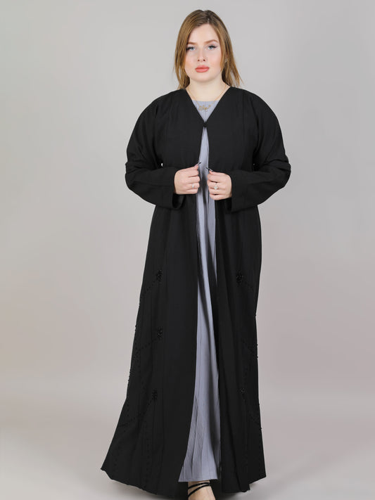 MSquare Fashion V-Neck Crepe Embroidered Open Abaya