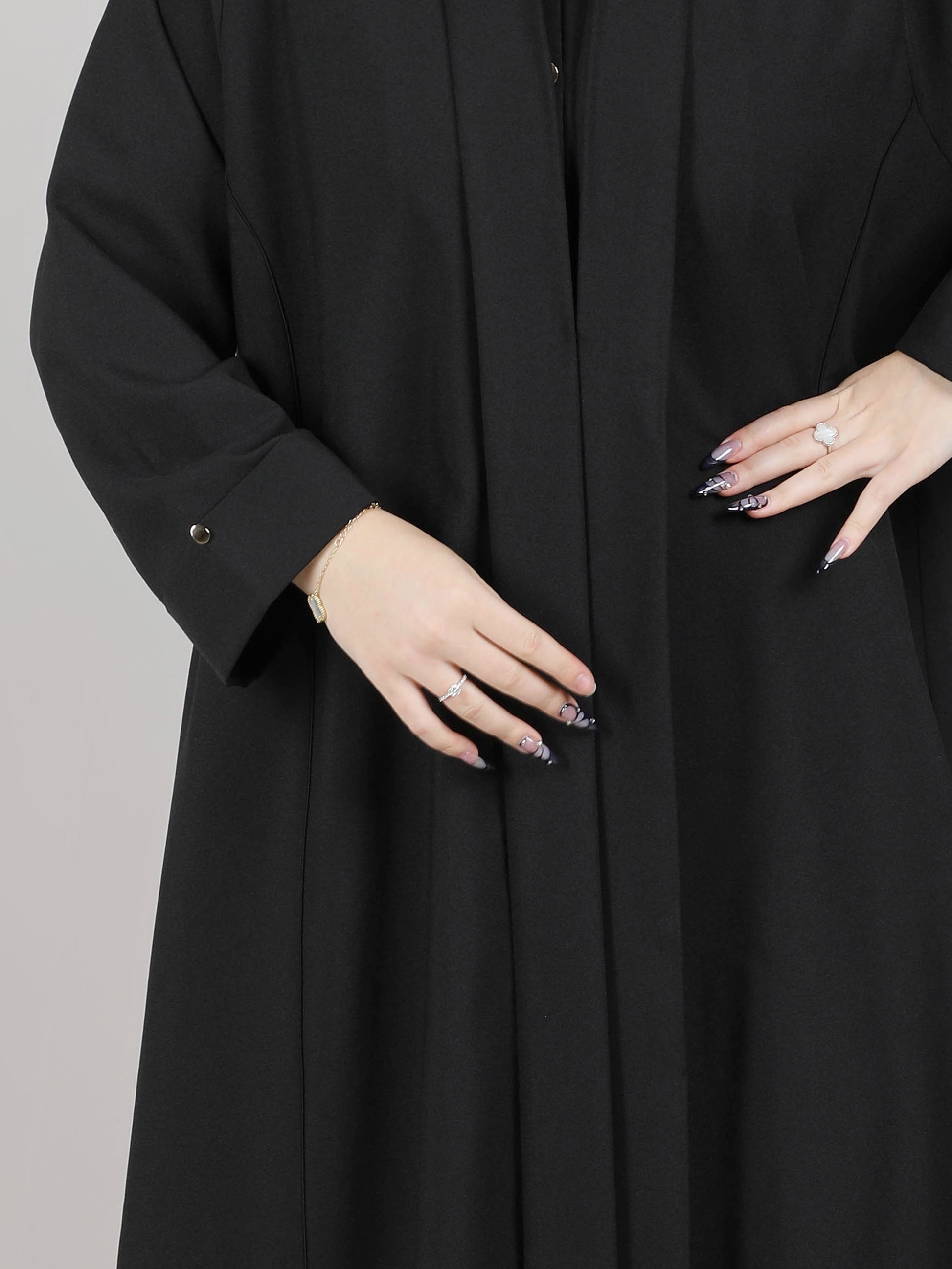 MSquare Fashion Black Crepe Open Casual Abaya