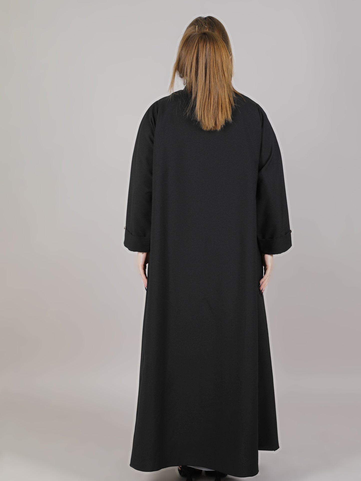 MSquare Fashion Black Crepe Open Casual Abaya