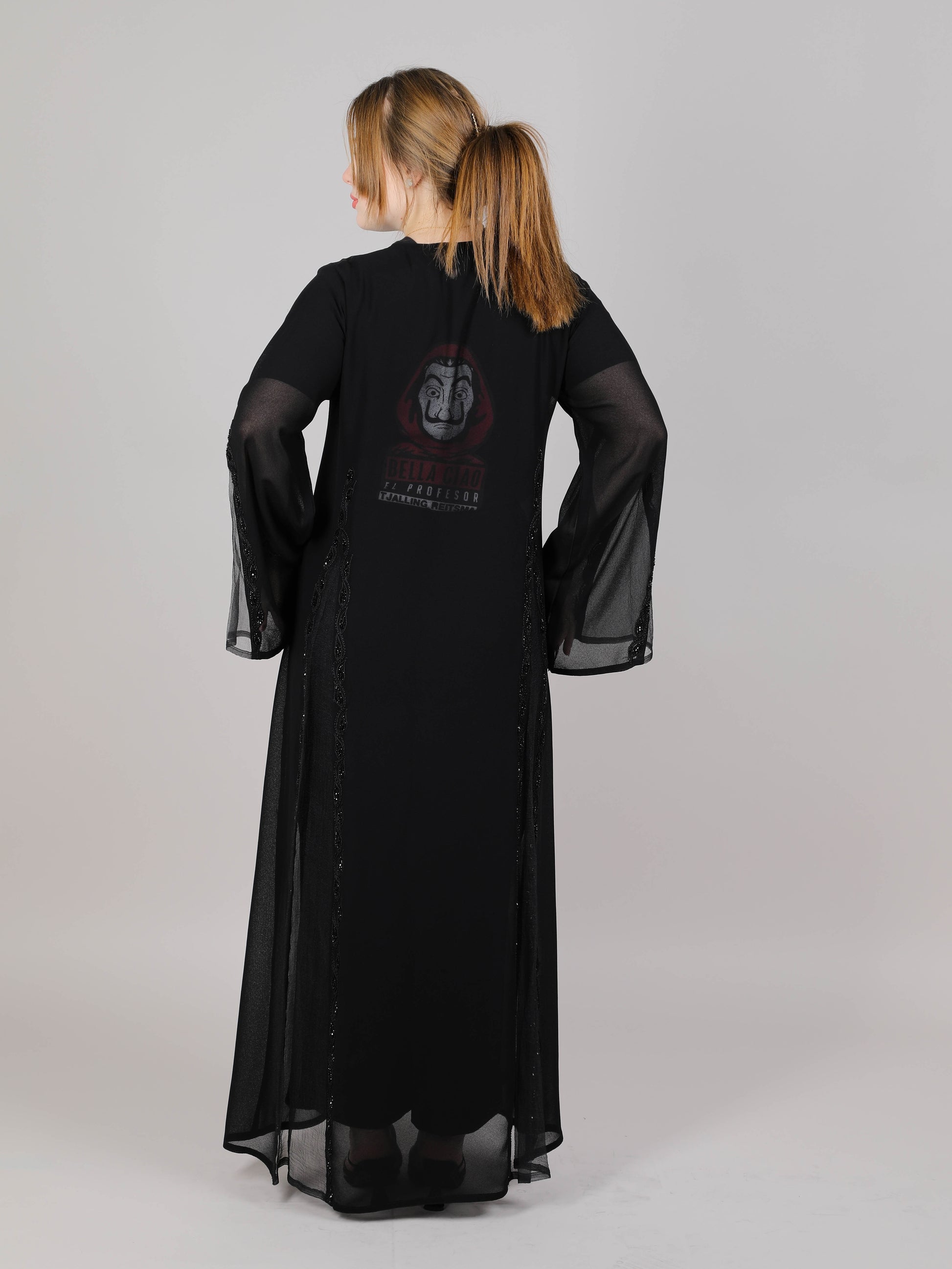 MSquare Fashion V-Neck Black Organza Open Abaya