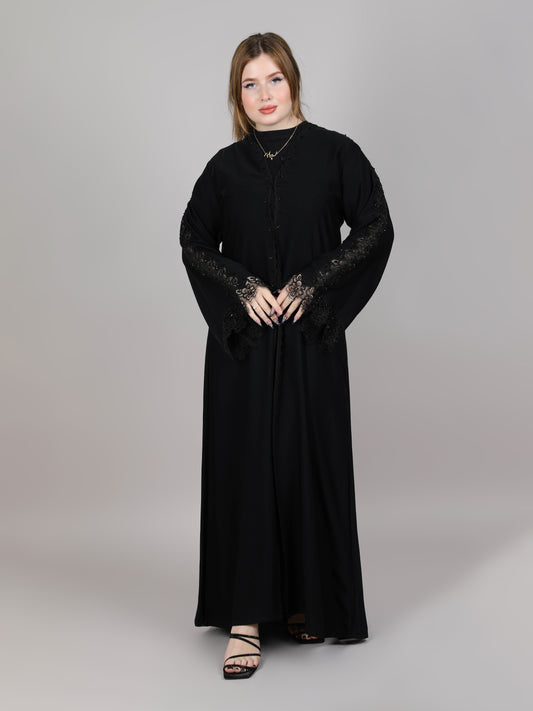 MSquare Fashion Black Nida Embroidered sleeves Abaya