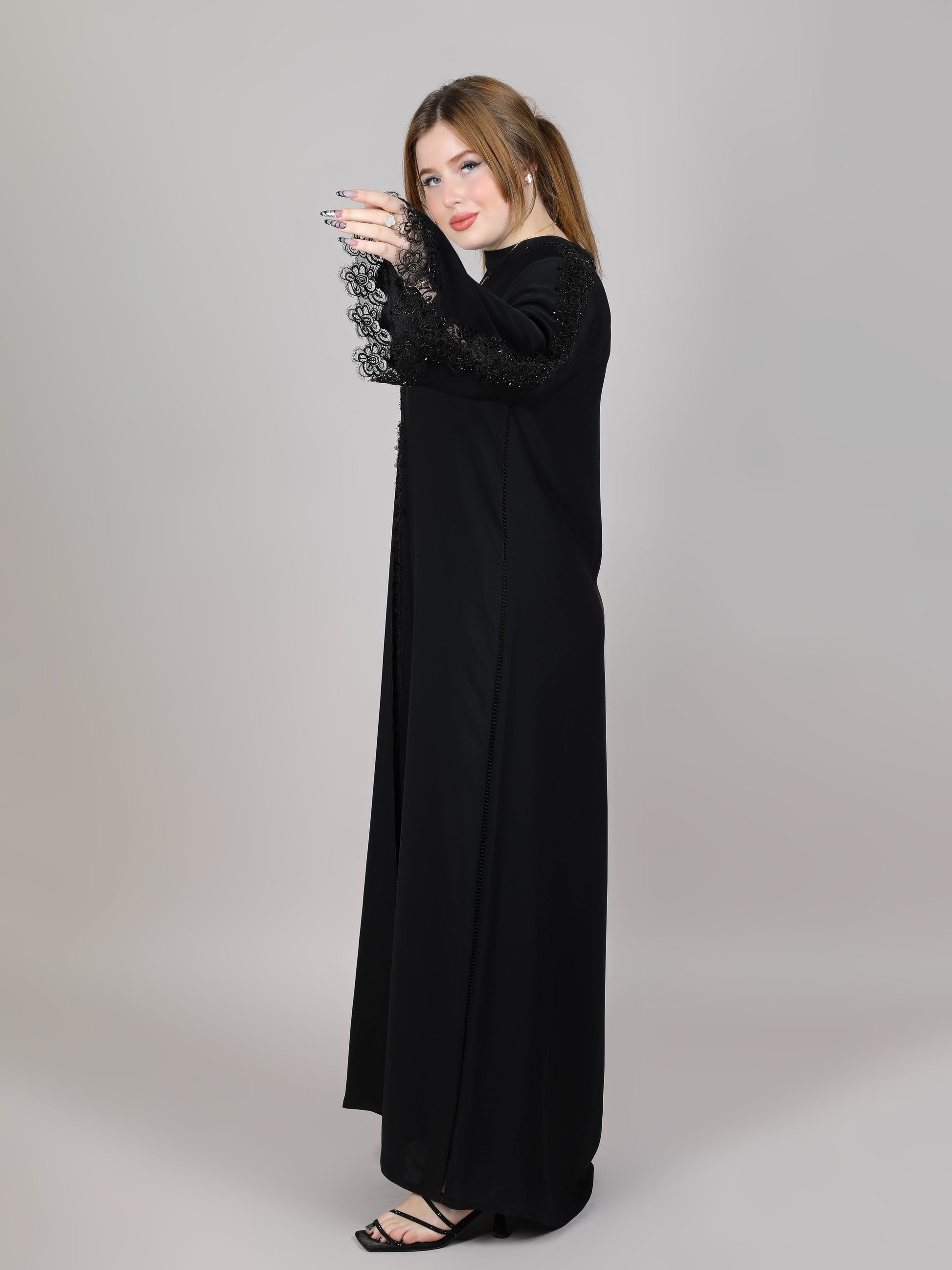 MSquare Fashion Black Nida Embroidered sleeves Abaya