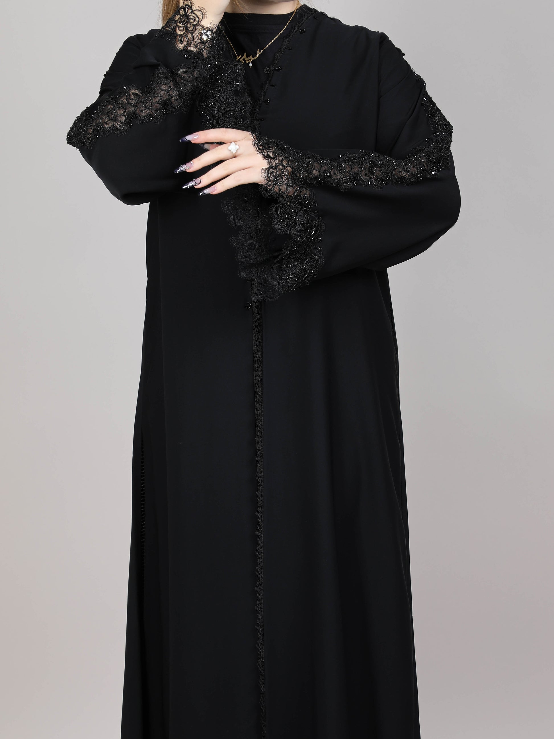 MSquare Fashion Black Nida Embroidered sleeves Abaya