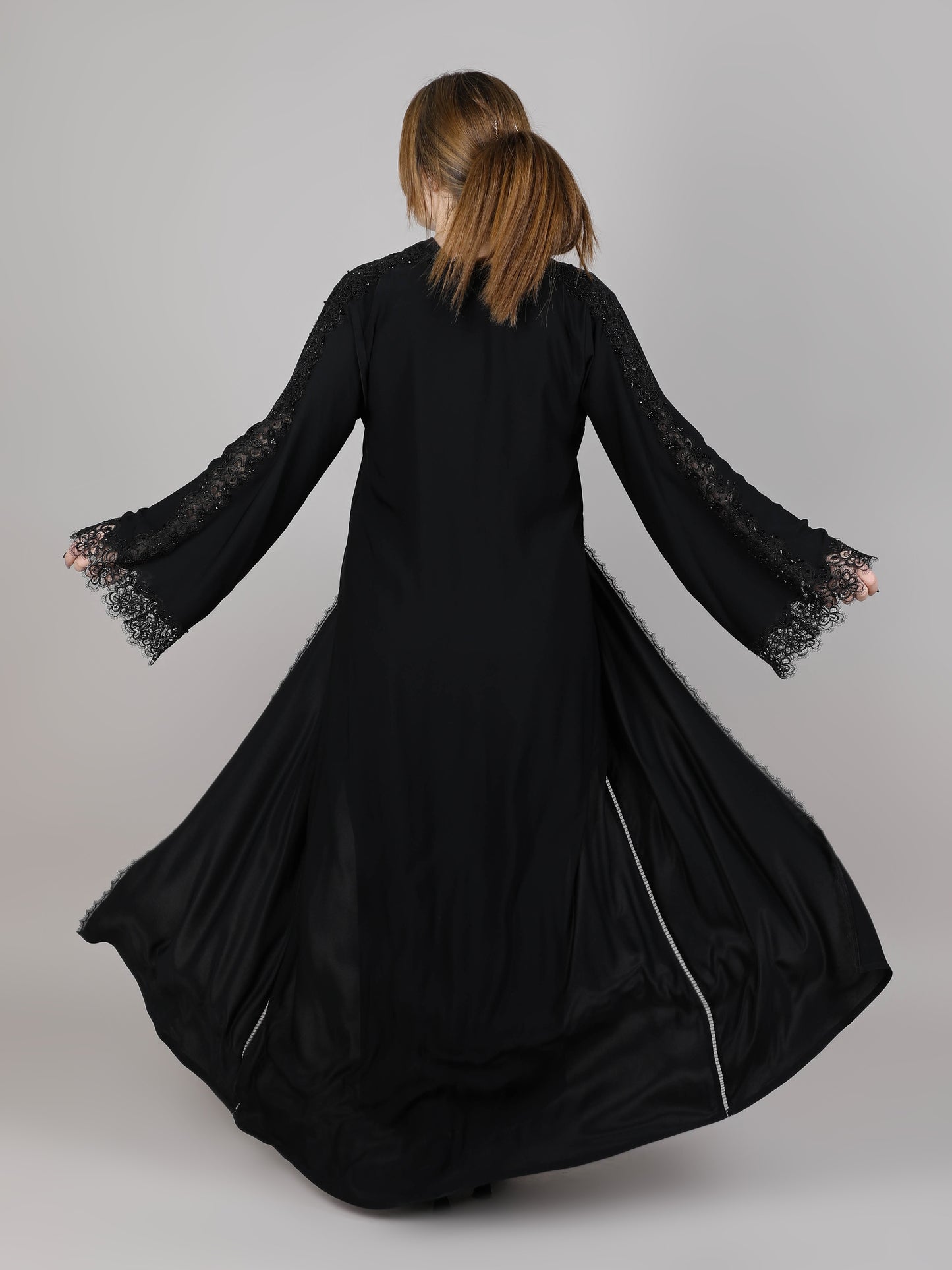 MSquare Fashion Black Nida Embroidered sleeves Abaya