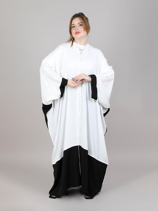 MSquare Fashion V-Neck Color blocked White and Black Harir Maqsood Bisht Abaya