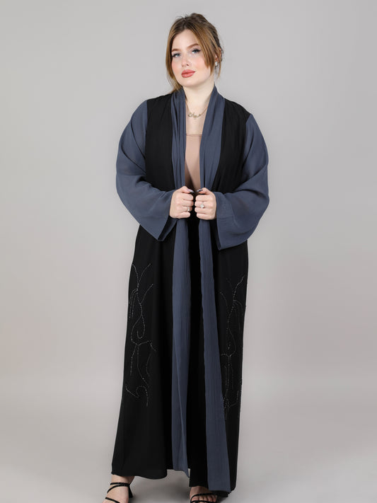 MSquare Fashion Black And Grey Open Abaya