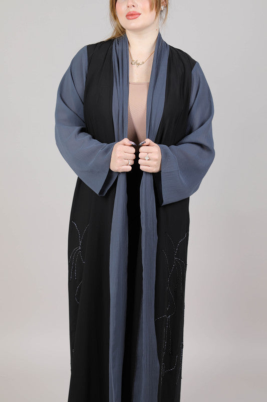 MSquare Fashion Black And Grey Open Abaya