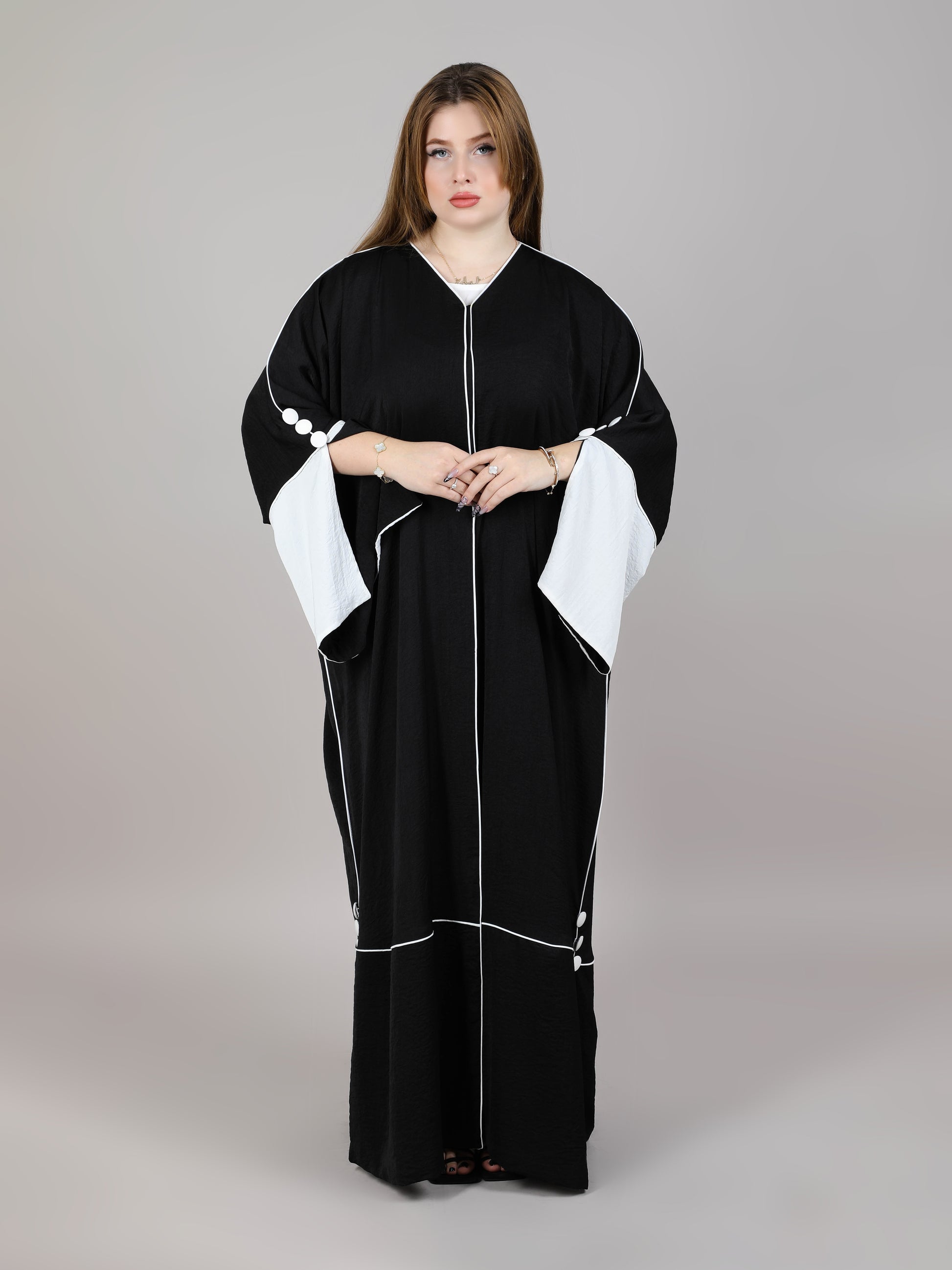 MSquare Fashion Blocked Button Abaya